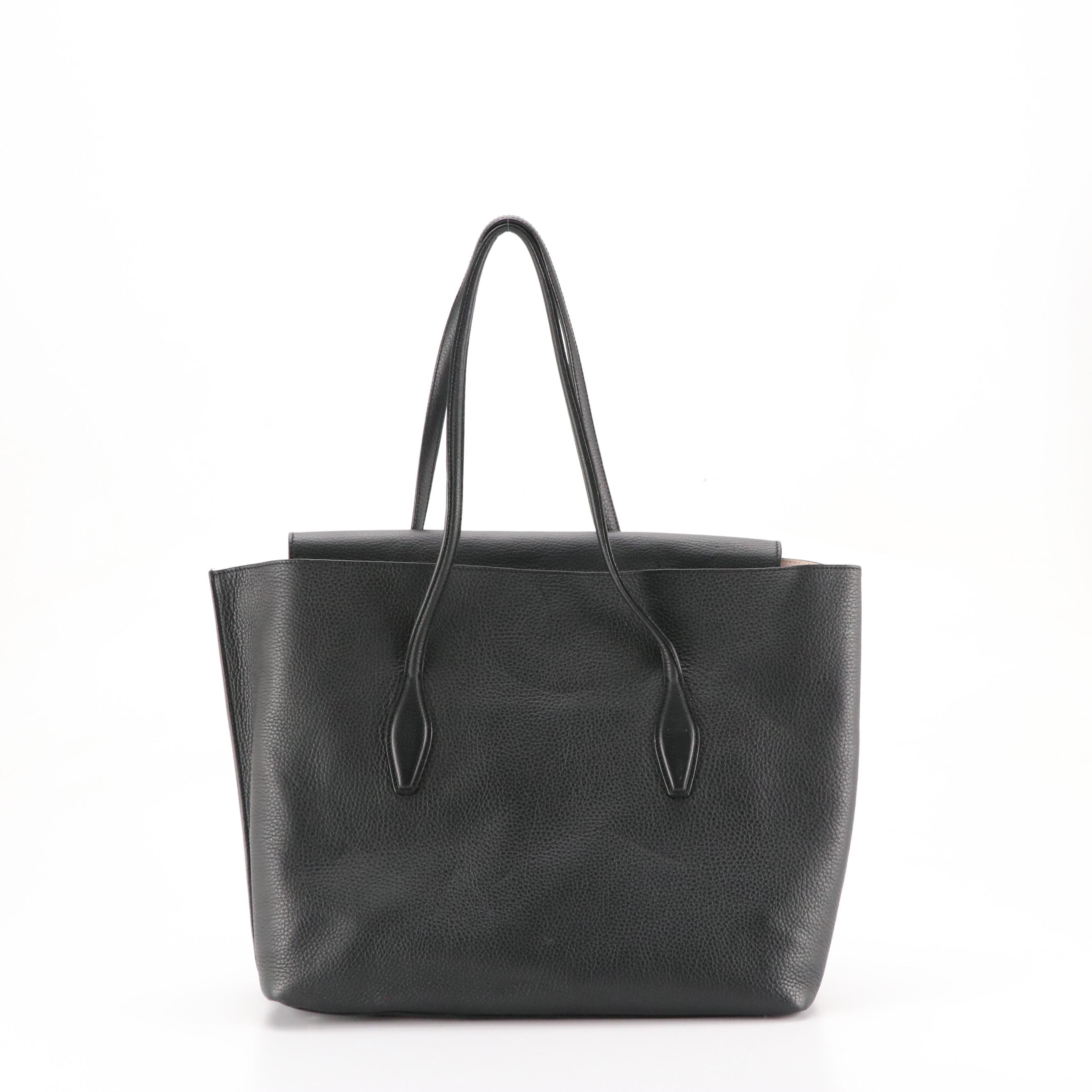 Tod's Joy Flap Tote in Black Grained Calfskin Leather