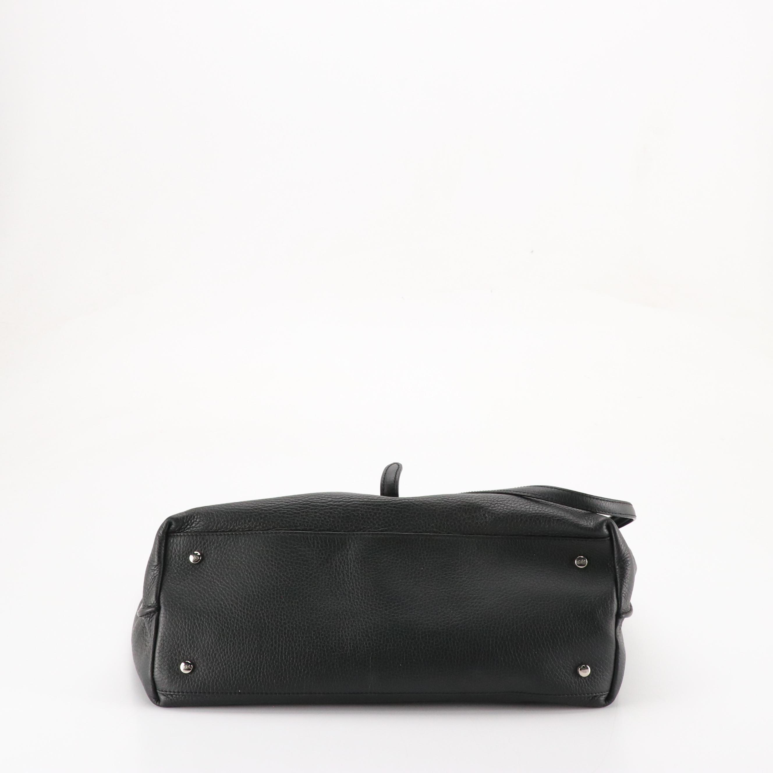 Tod's Joy Flap Tote in Black Grained Calfskin Leather