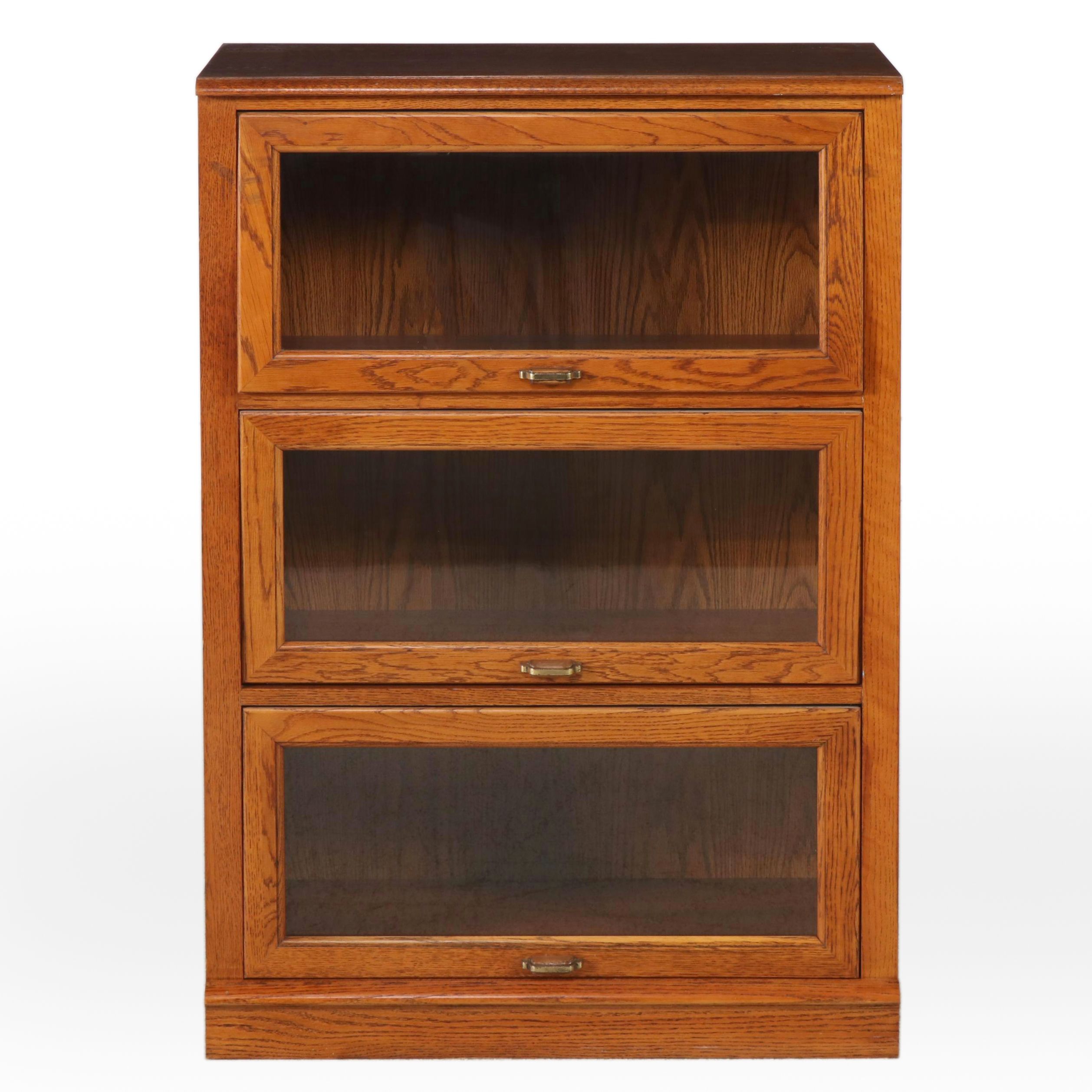 Three-Tiered Oak Veneered Barrister's Bookcase