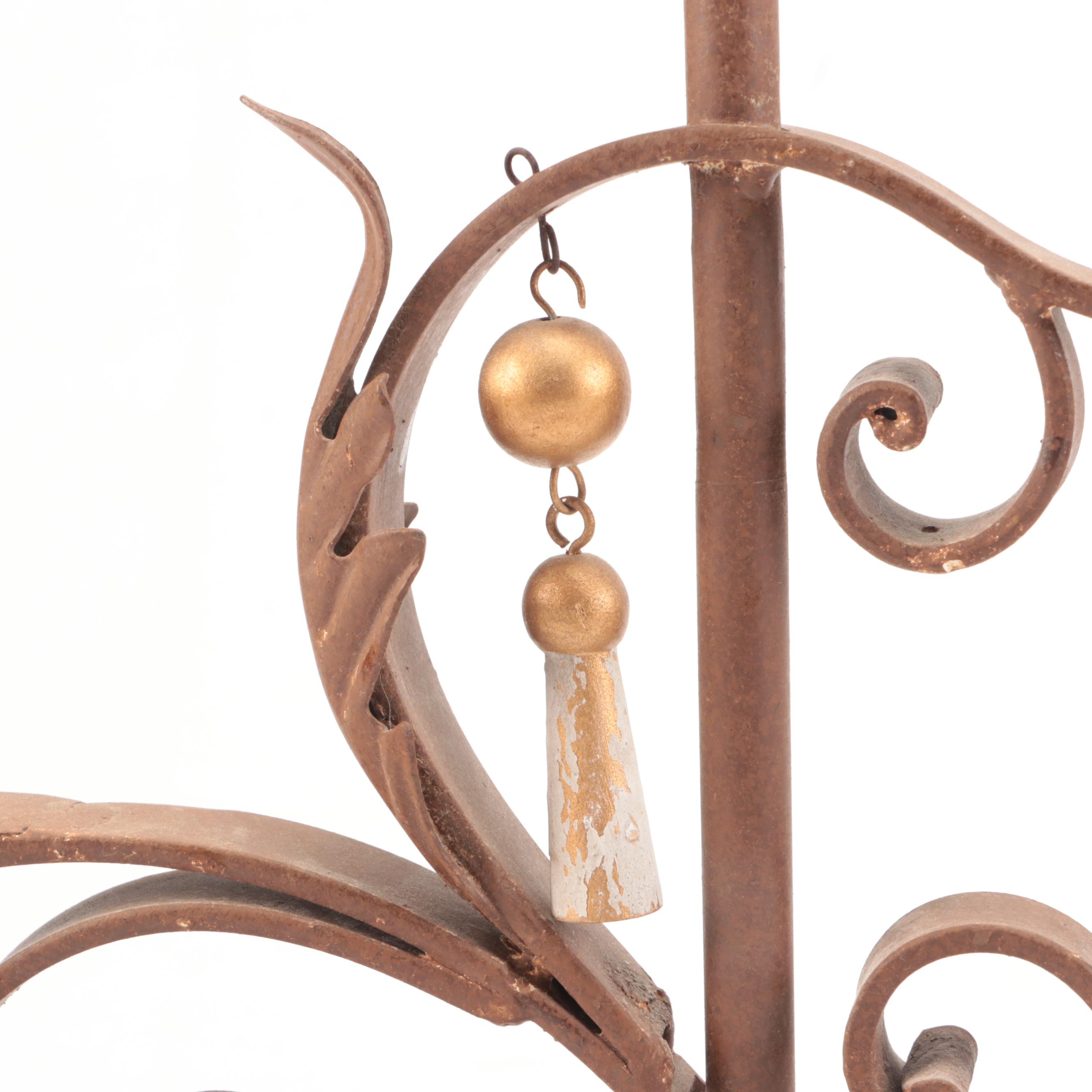 Metal Scrollwork and Leaves Table Lamp on Faux Stone Base, Linen Shade