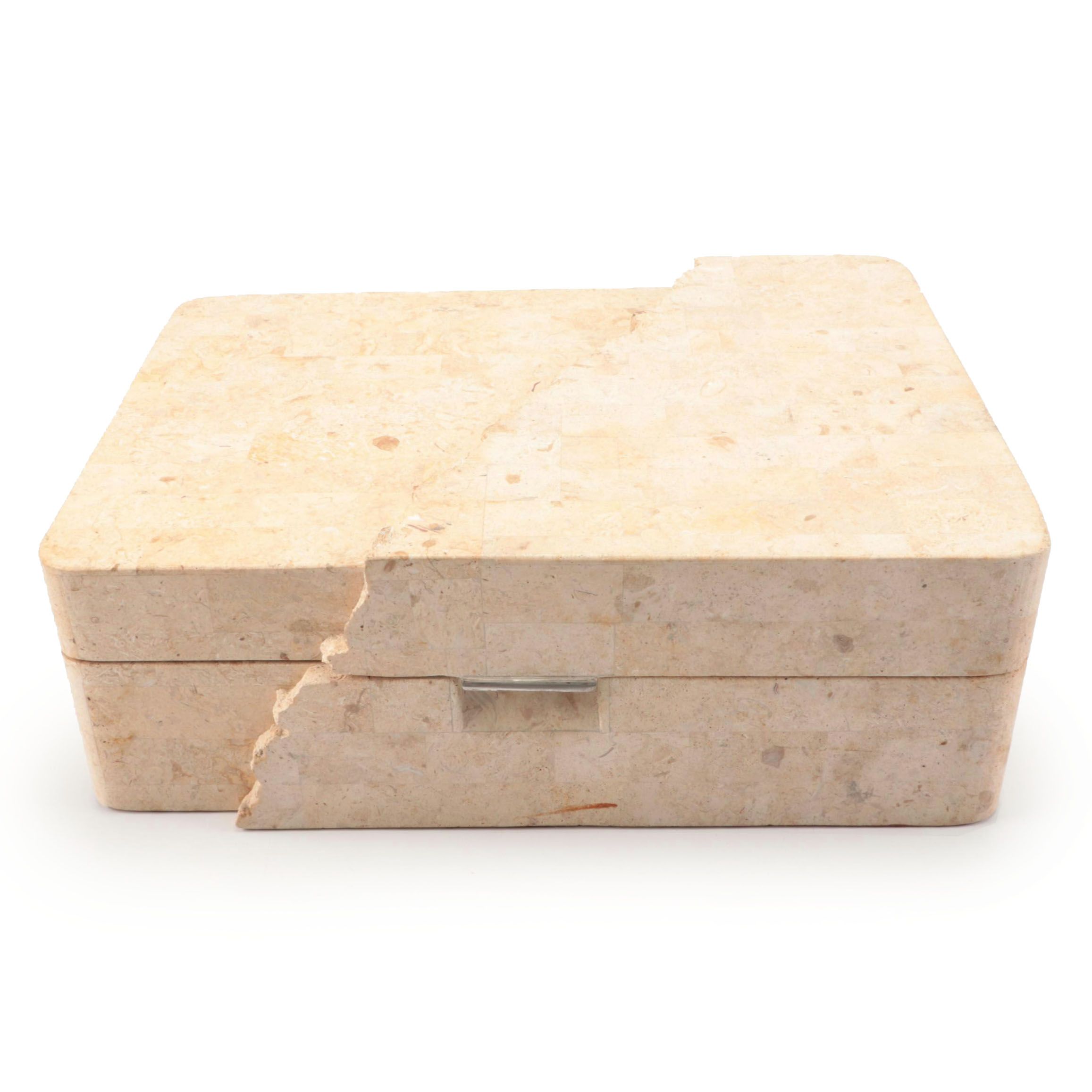 Tessellated Travertine and Cedar Wood Box