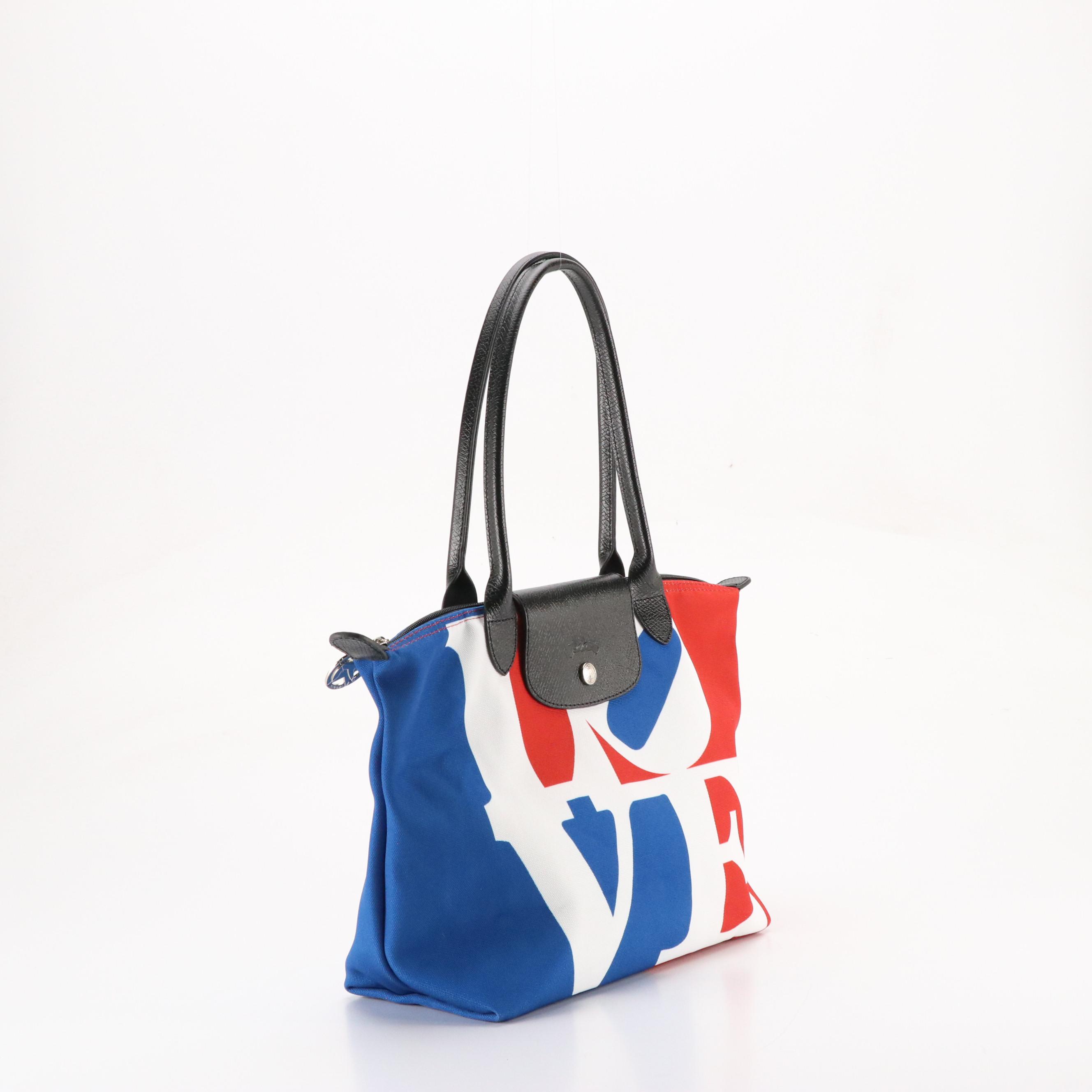 Longchamp x Robert Indiana LOVE Le Pliage Tote in Nylon Canvas and Leather Trim
