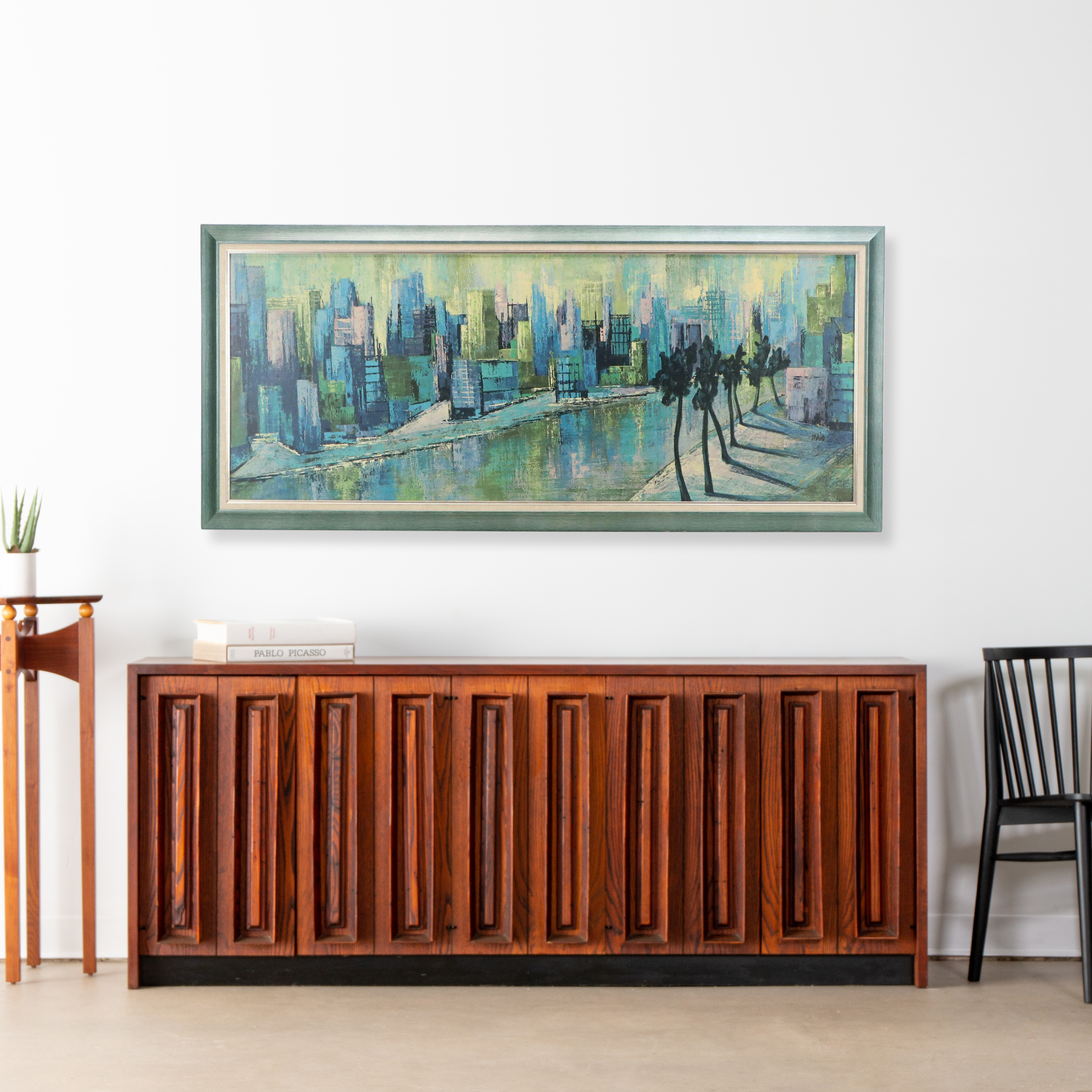 After Jean Maio Offset Lithograph of Urban Canal Scene "Skyscraper Blues"