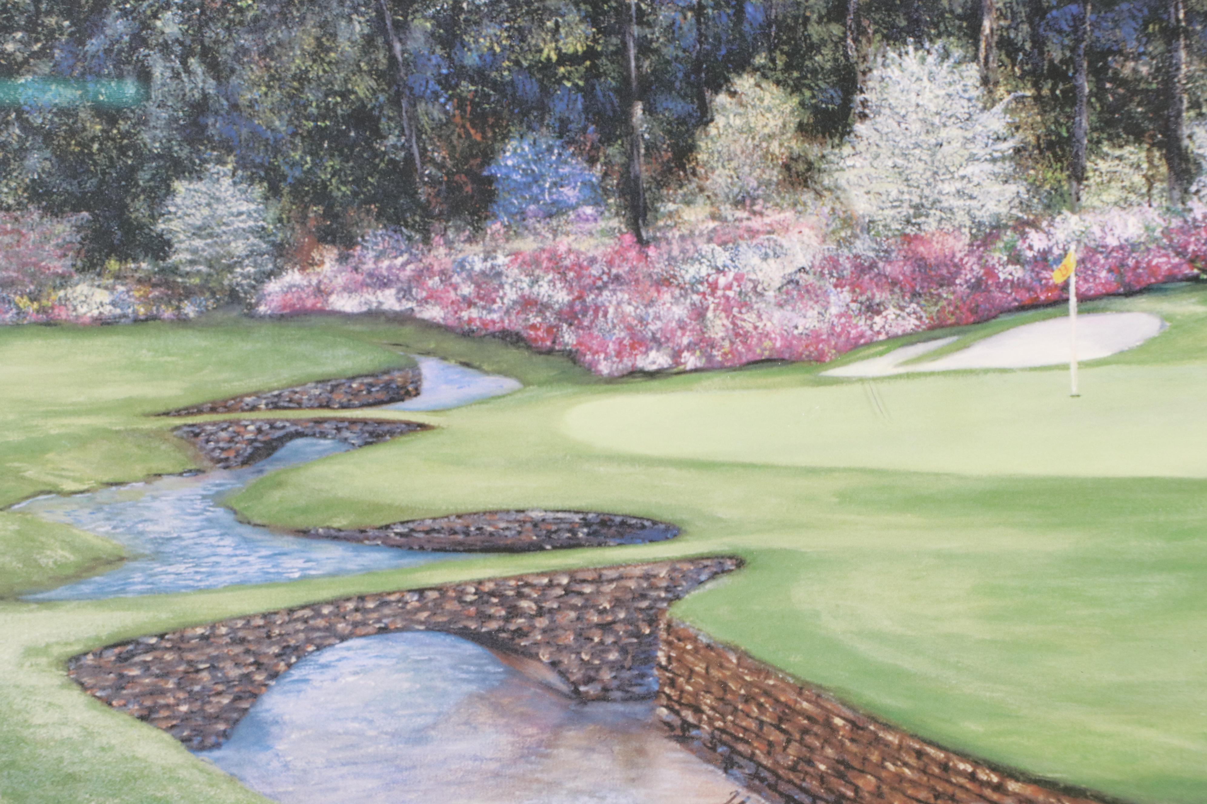 Golf-Themed Artwork Offset Lithograph with Golf Novelty Needlepoint Panel