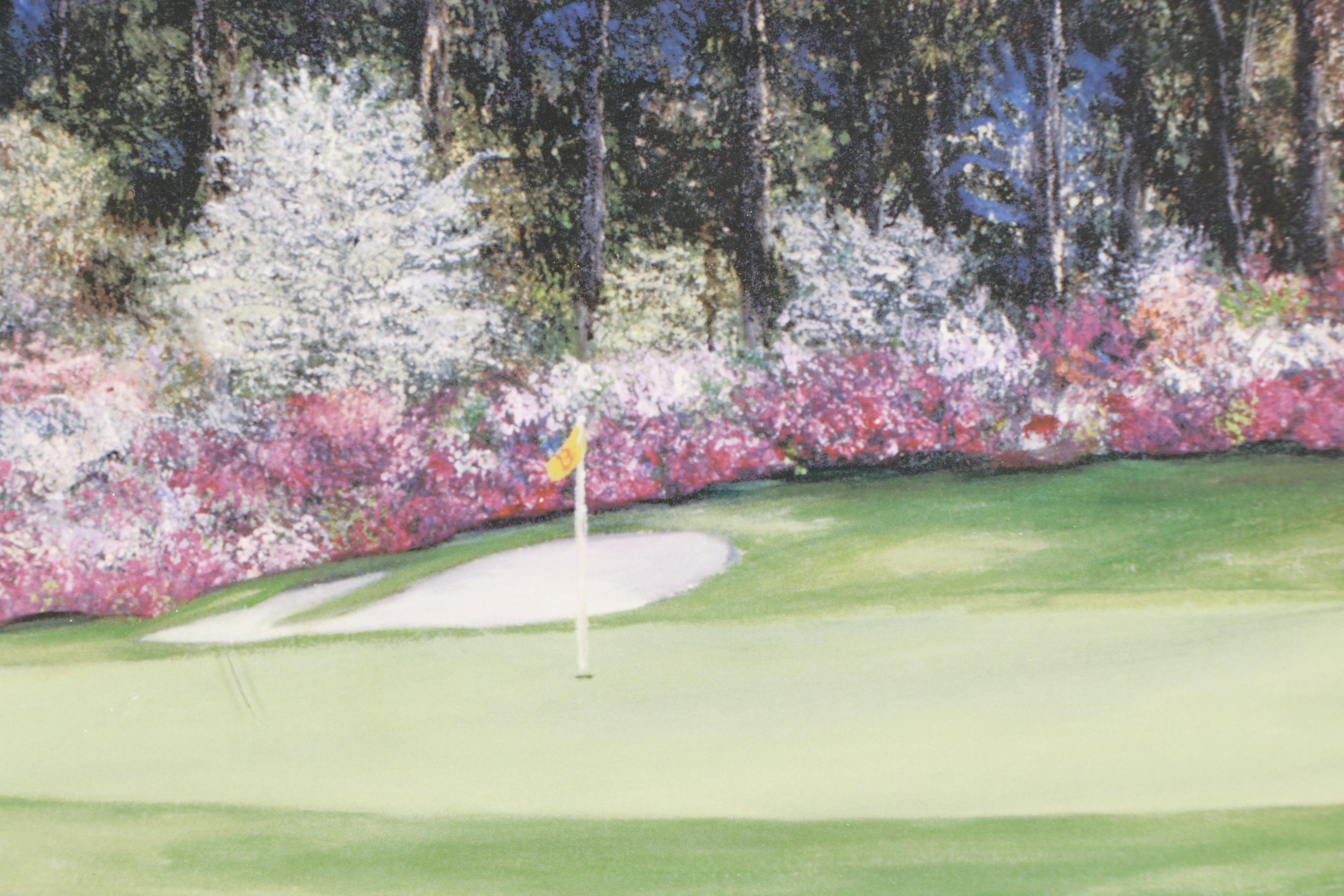 Golf-Themed Artwork Offset Lithograph with Golf Novelty Needlepoint Panel