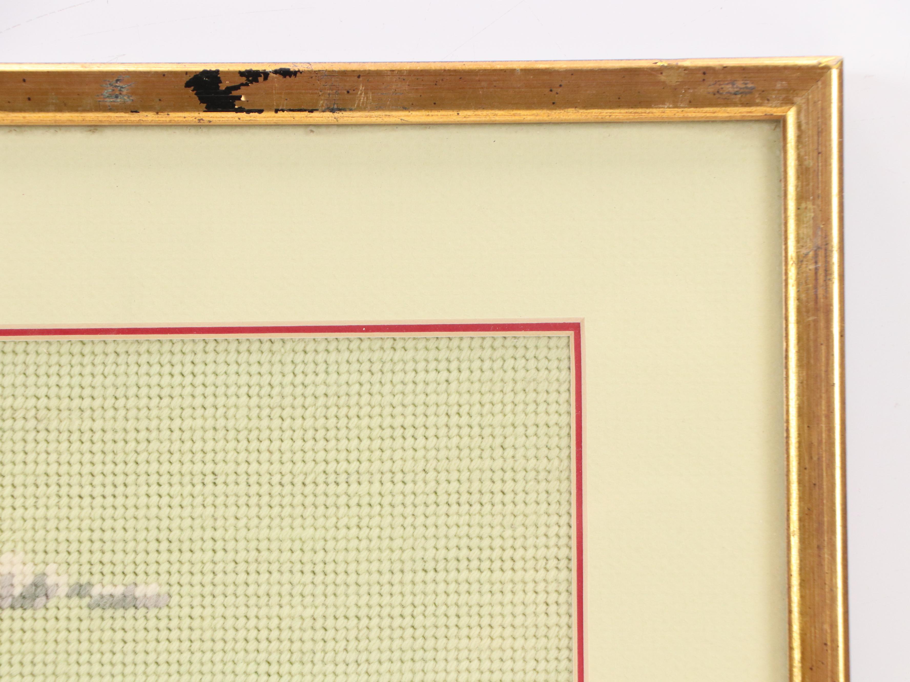 Golf-Themed Artwork Offset Lithograph with Golf Novelty Needlepoint Panel