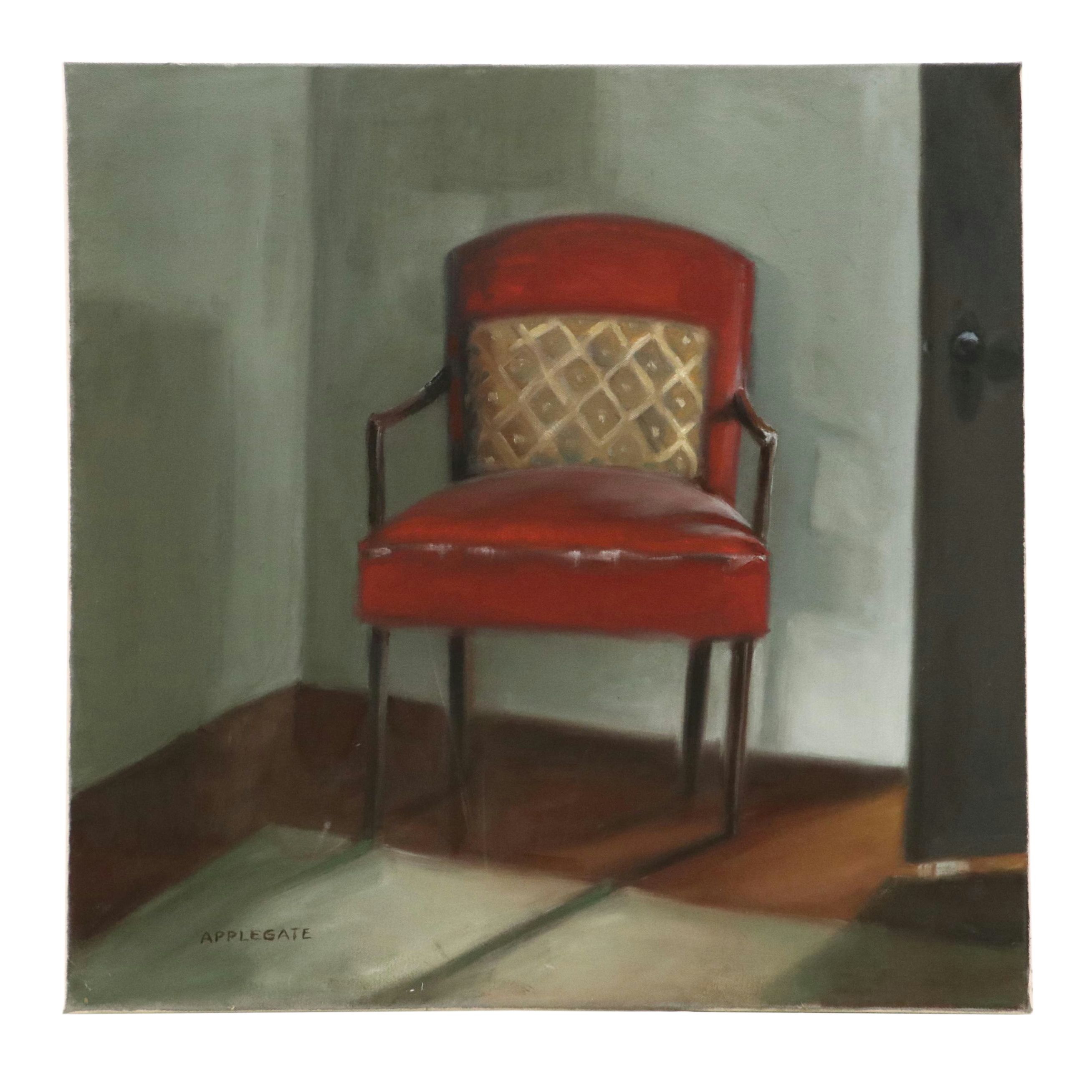 Still Life Oil Painting with Red Chair, 21st Century