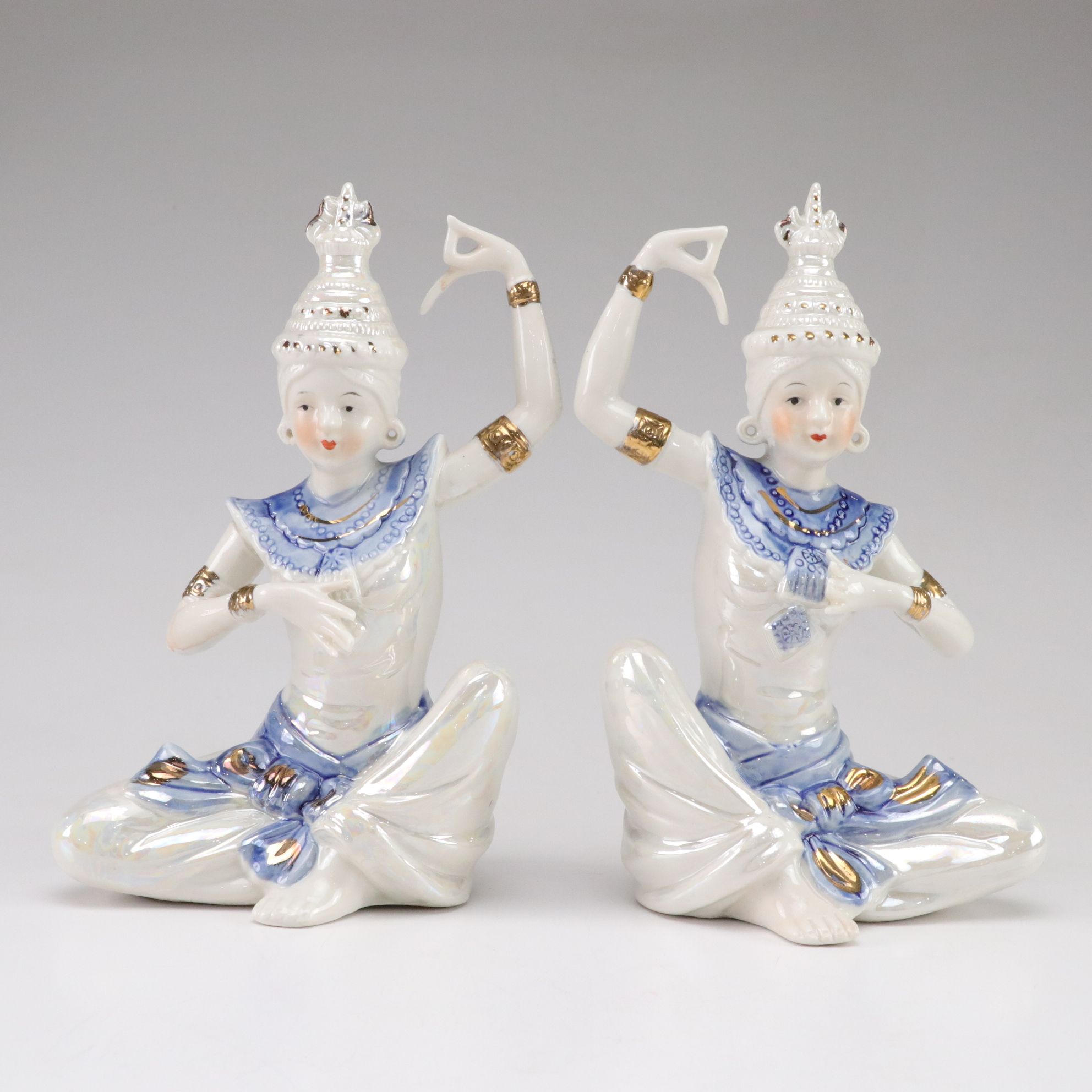 Hand-Painted Porcelain Thai Dancer Figurines