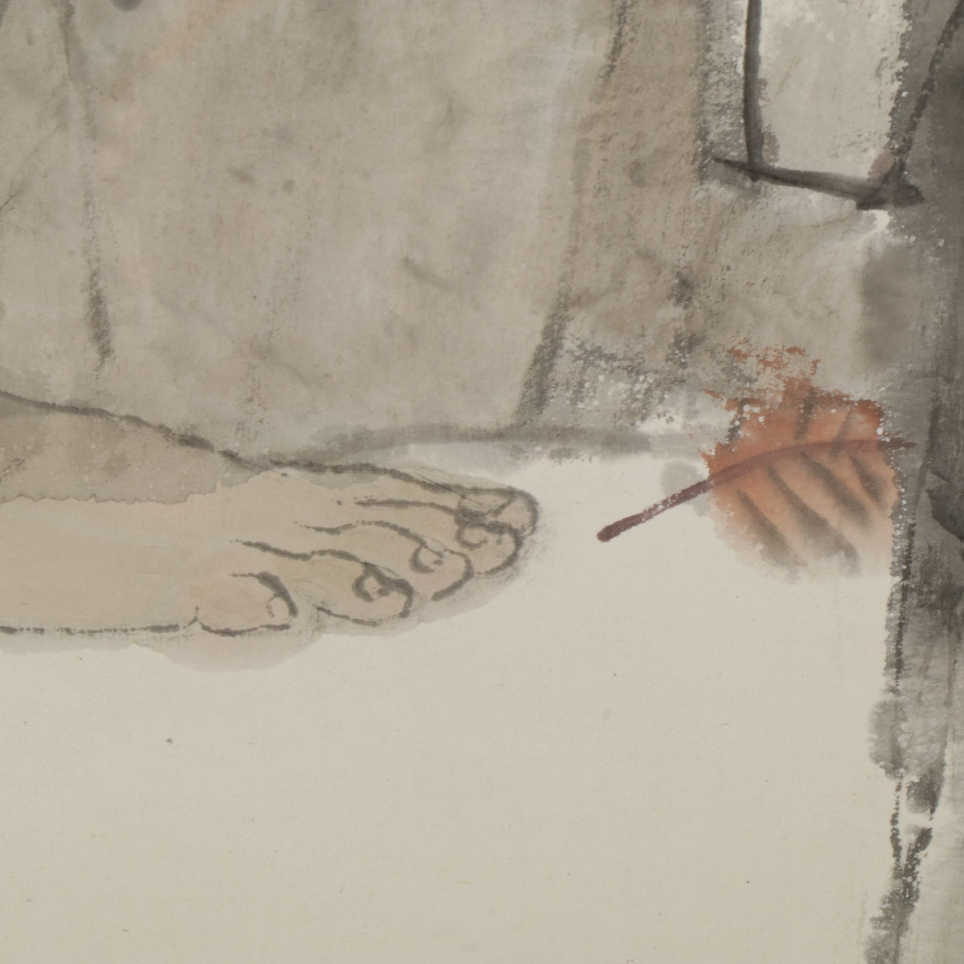 Zhou Sicong Large Watercolor Scroll Painting of Two Women in a Garden