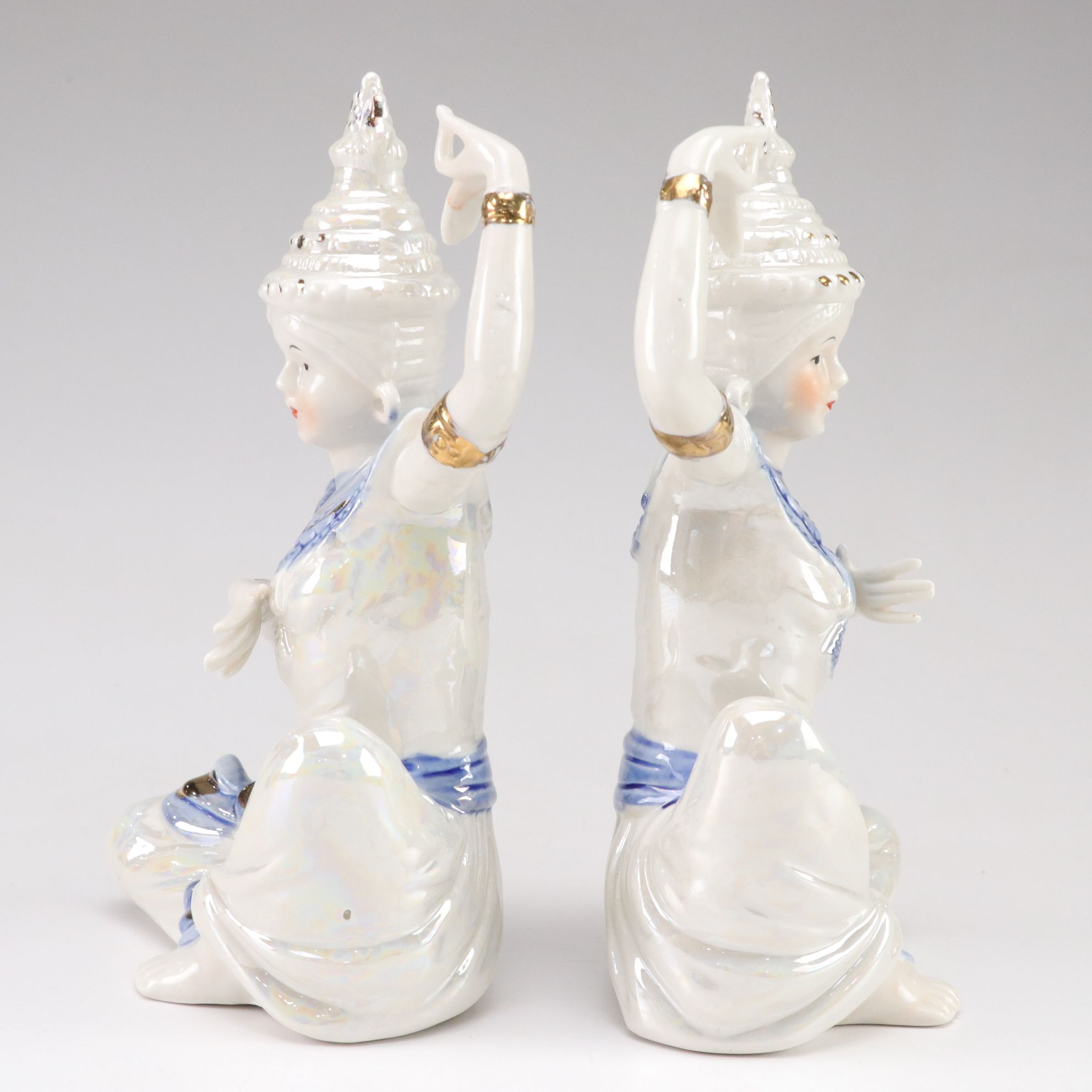 Hand-Painted Porcelain Thai Dancer Figurines