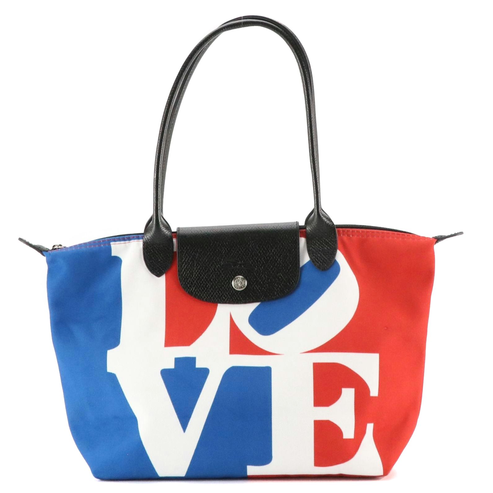 Longchamp x Robert Indiana LOVE Le Pliage Tote in Nylon Canvas and Leather Trim