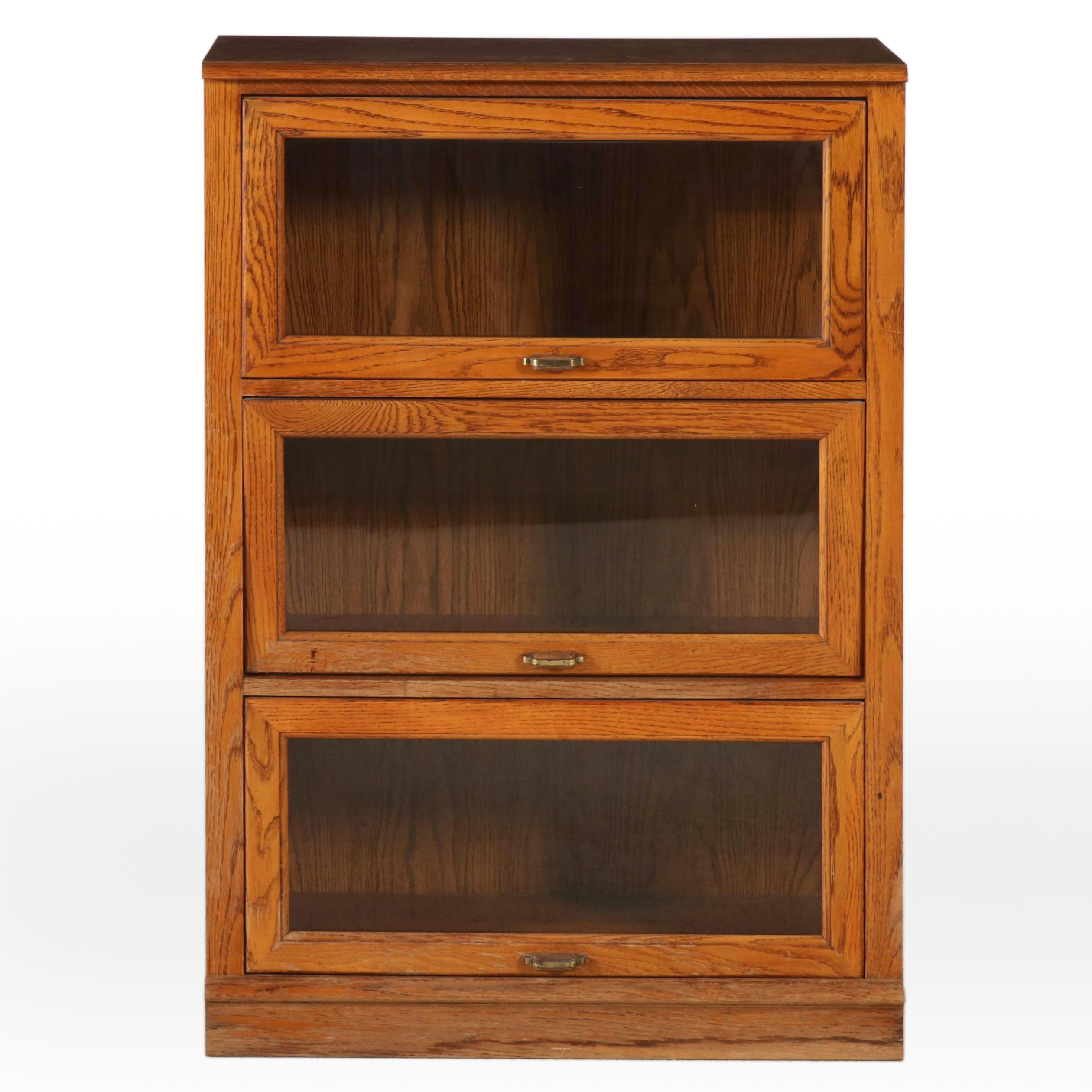 Traditional Style Oak Veneered Three-Tiered Barrister's Bookcase