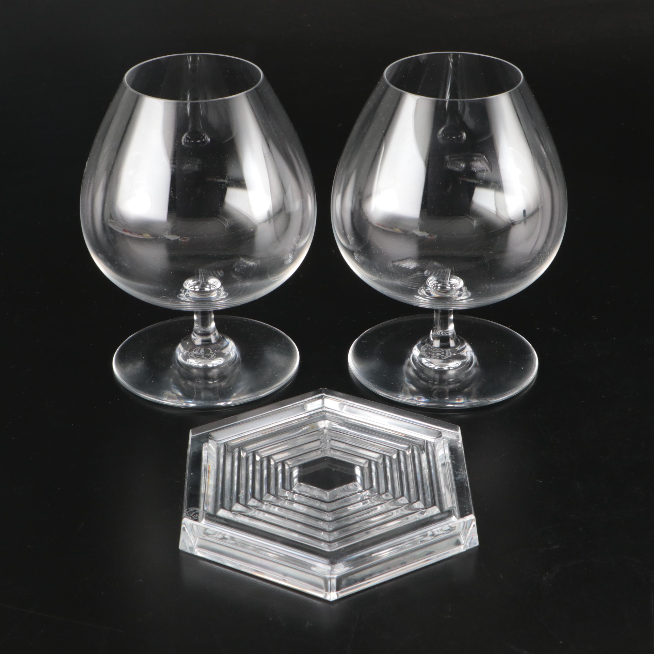 Baccarat "Perfection" Crystal Brandy Glasses and "Orsay" Decanter Coaster