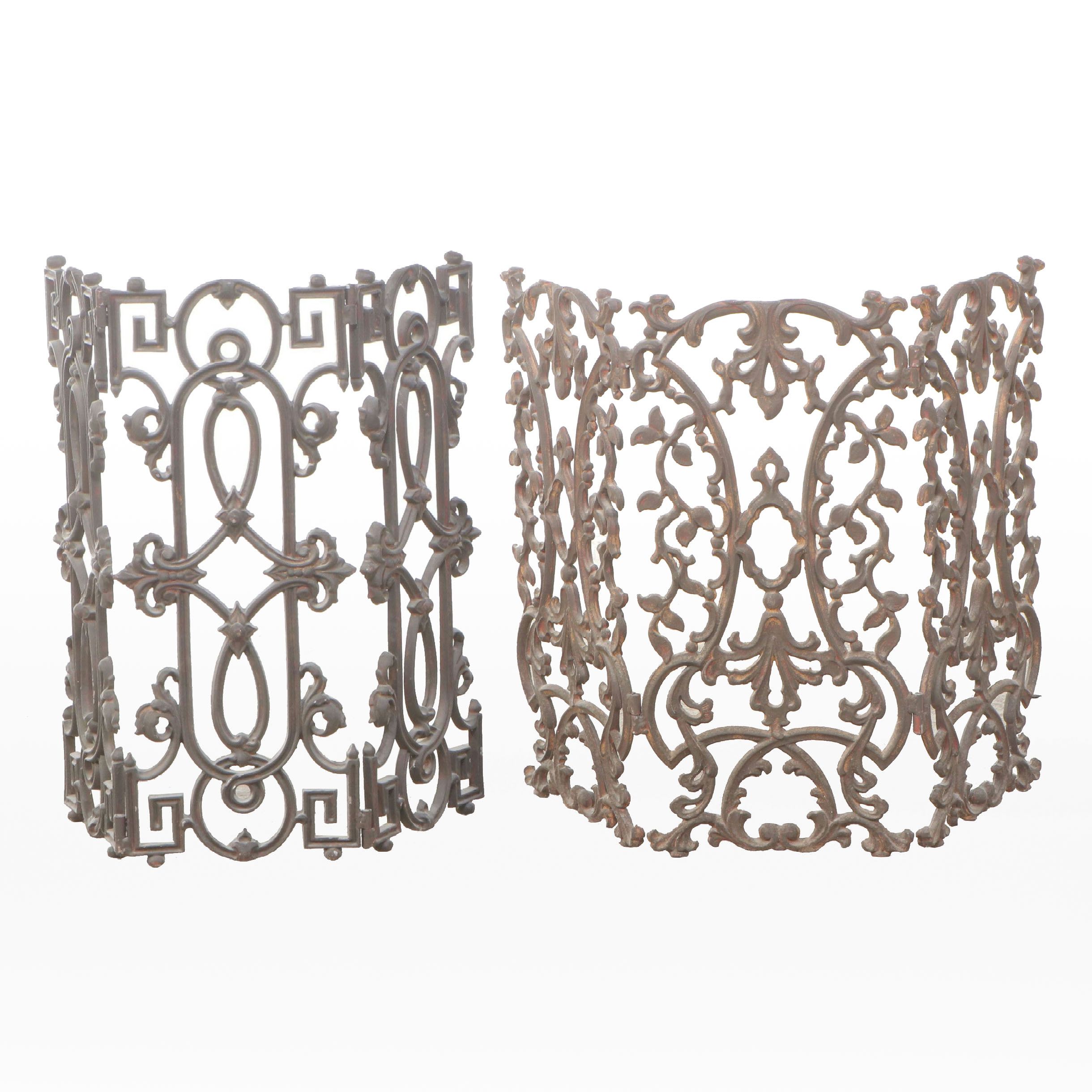 Art Nouveau Style Scrolled Bent Cast Metal Fireplace Screens