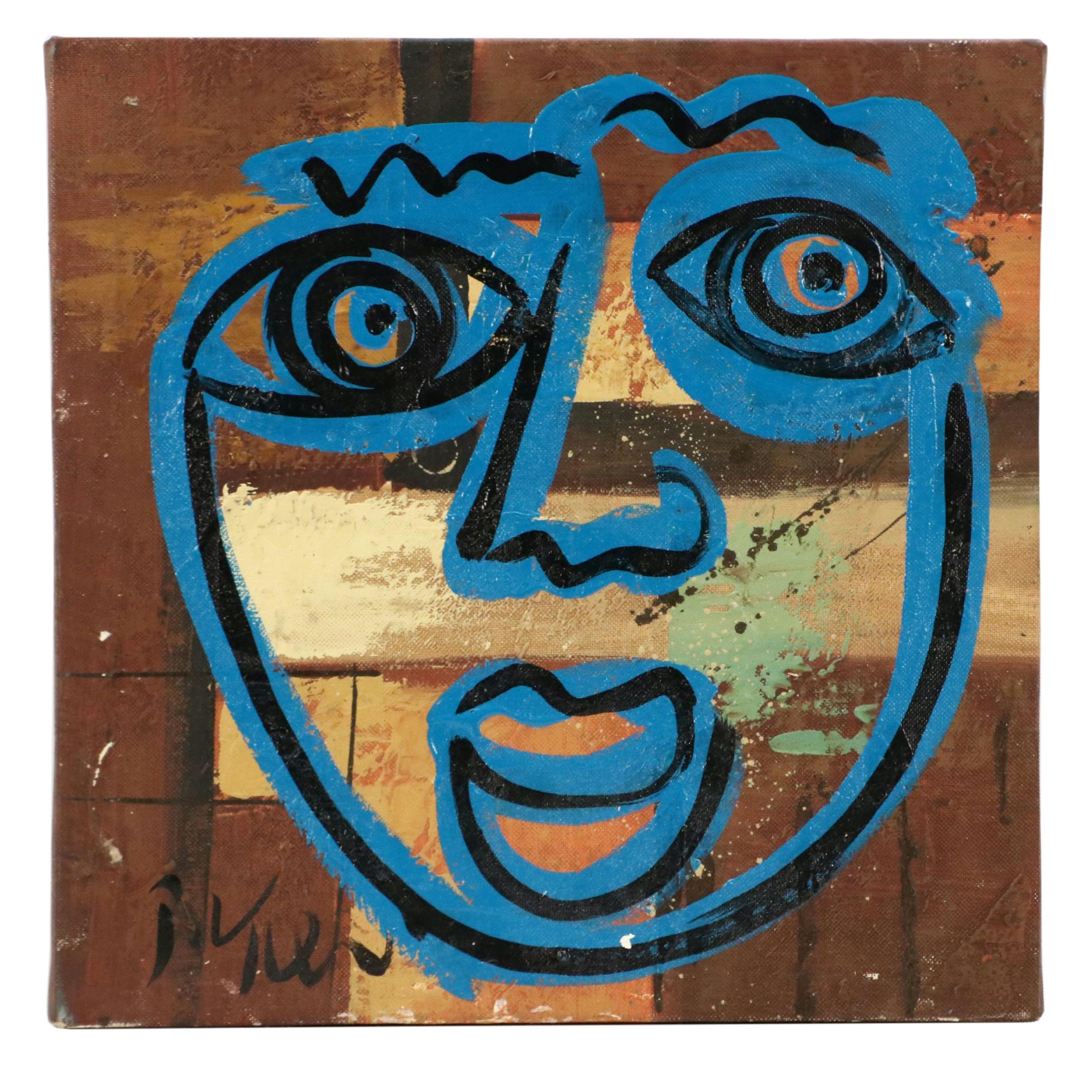 Peter Keil Acrylic Modern Abstract Portrait, Late 20th Century