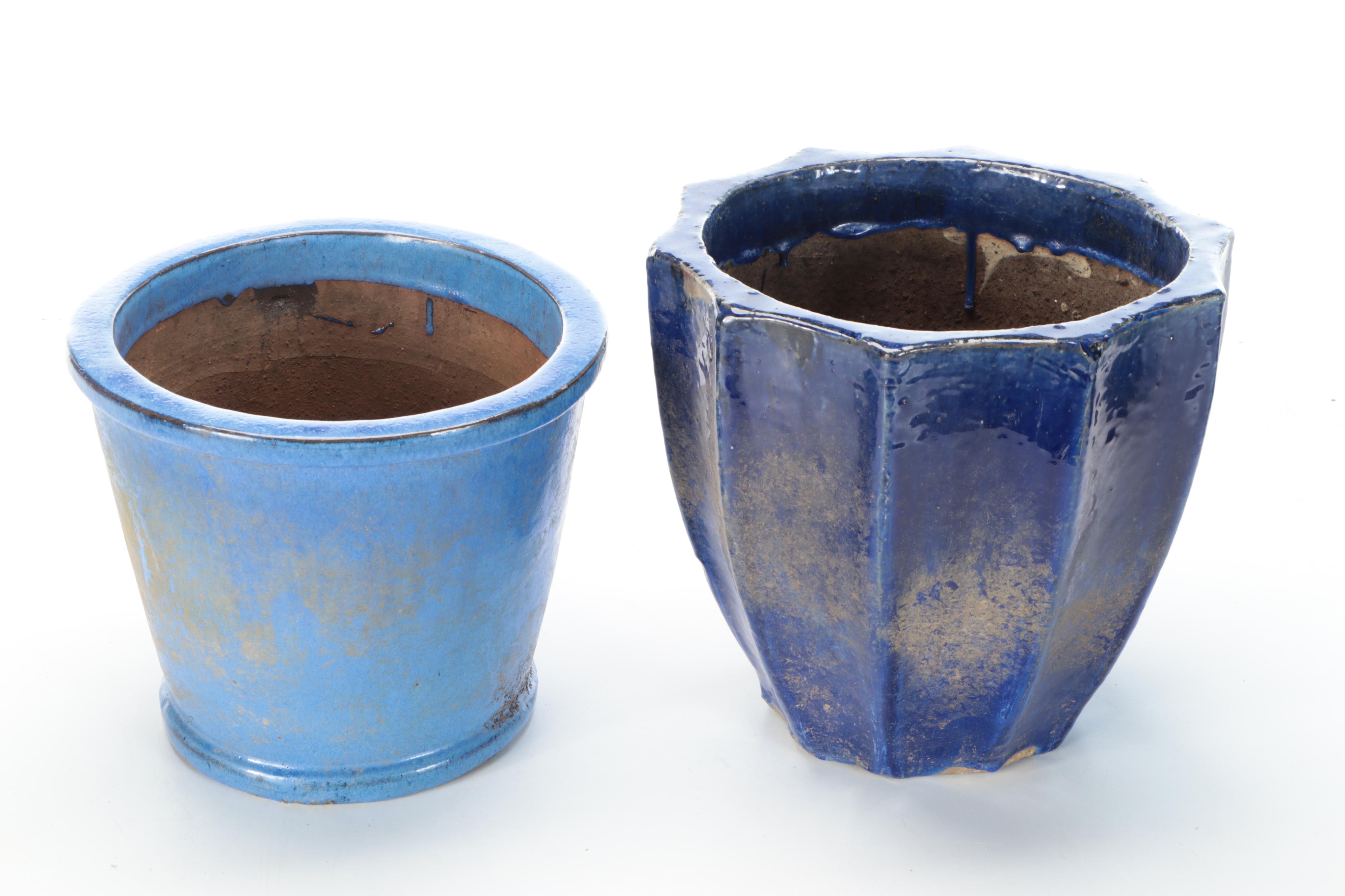 Blue, Green, and Yellow Glaze Ceramic Planters