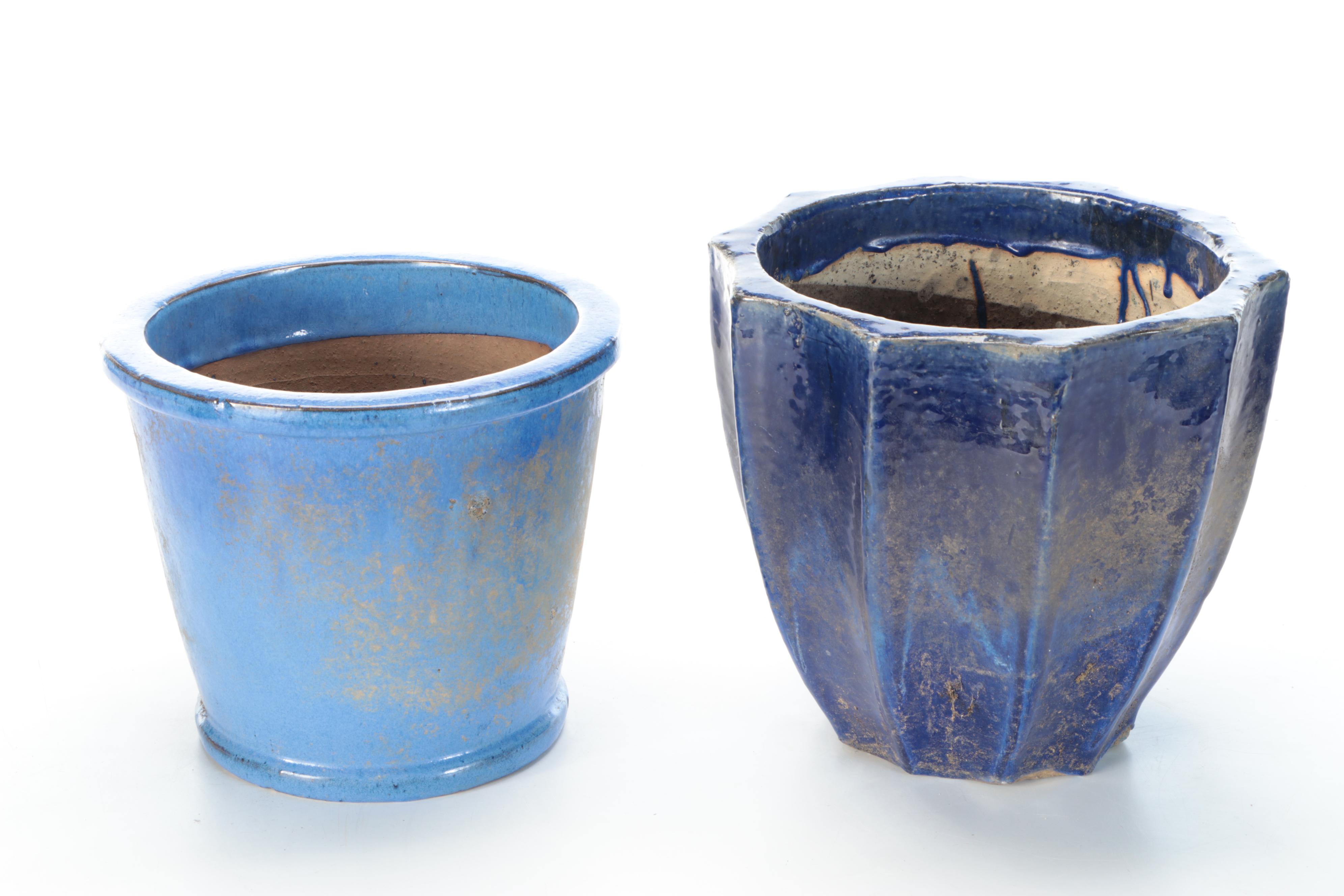 Blue, Green, and Yellow Glaze Ceramic Planters