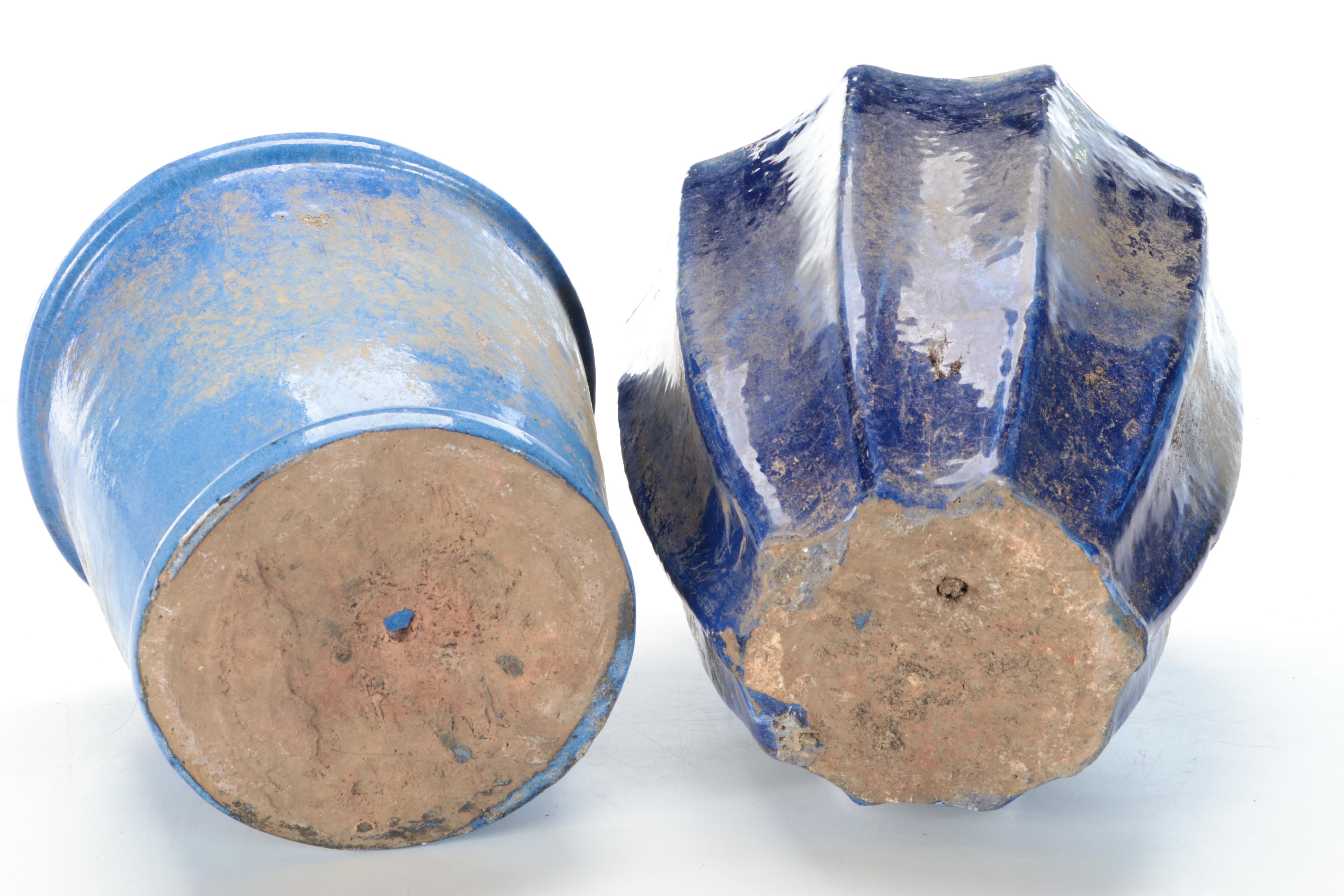 Blue, Green, and Yellow Glaze Ceramic Planters