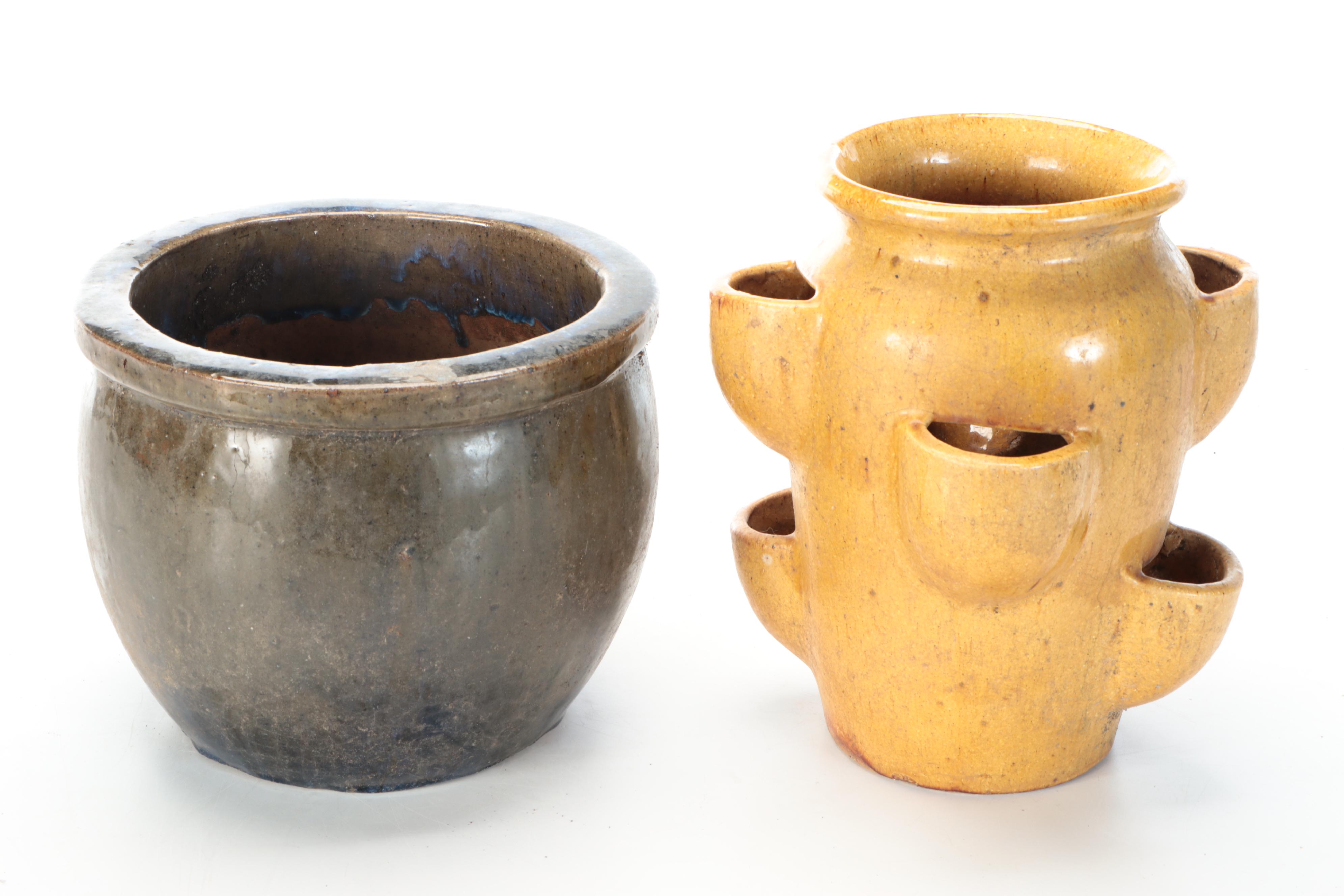 Blue, Green, and Yellow Glaze Ceramic Planters