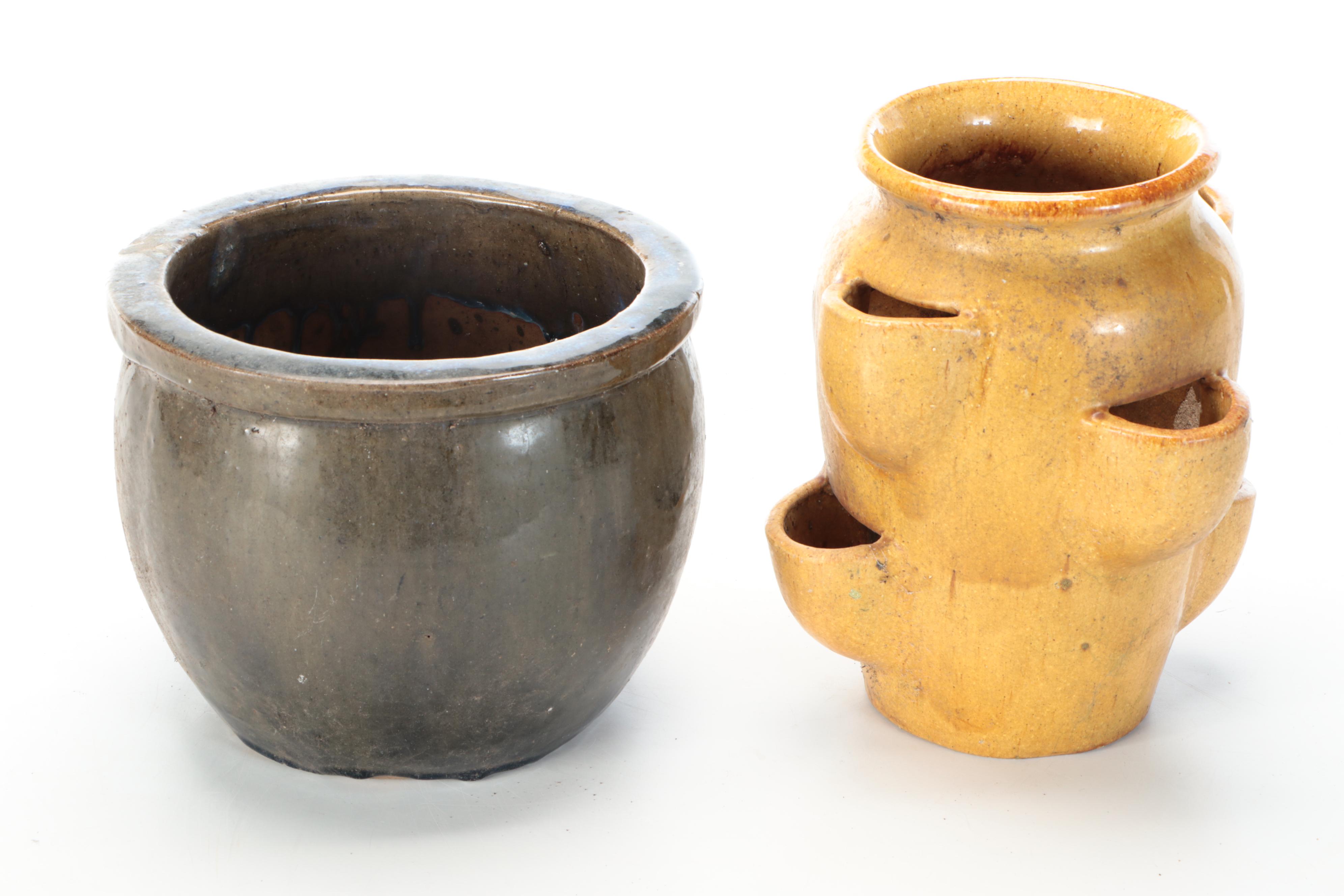 Blue, Green, and Yellow Glaze Ceramic Planters