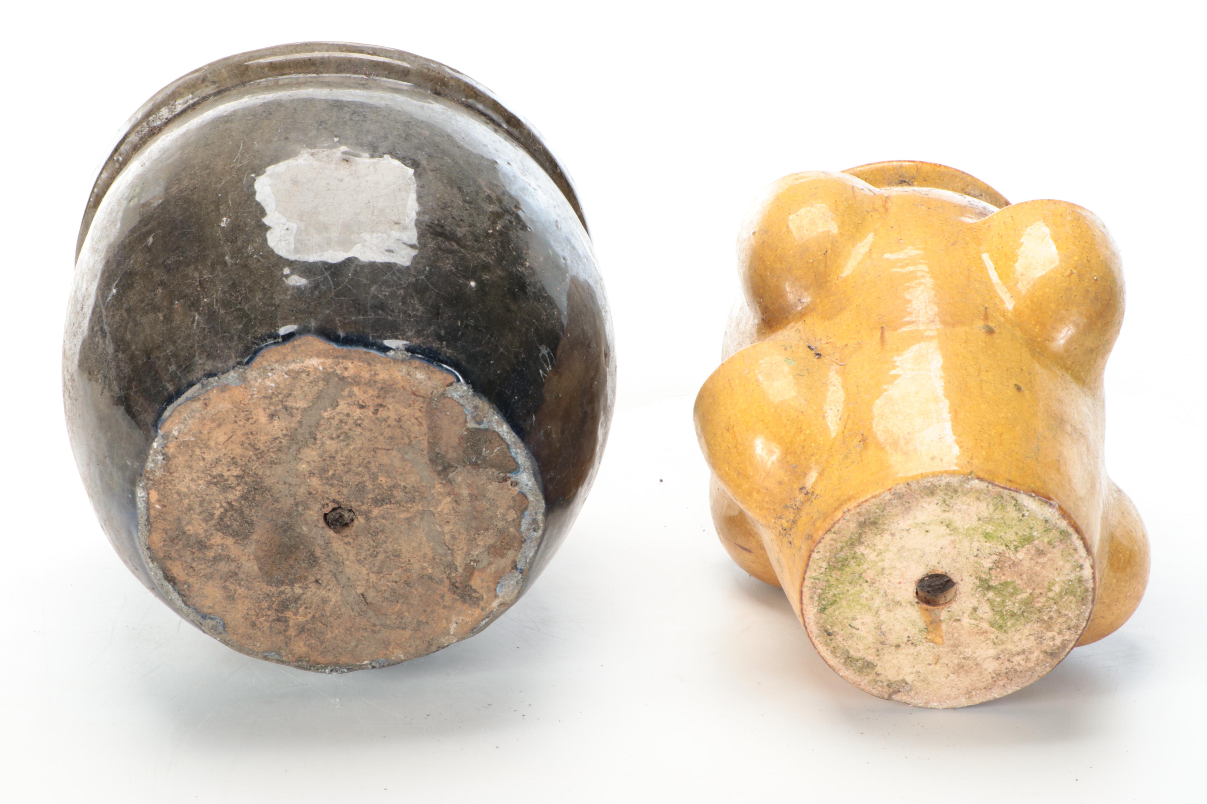 Blue, Green, and Yellow Glaze Ceramic Planters