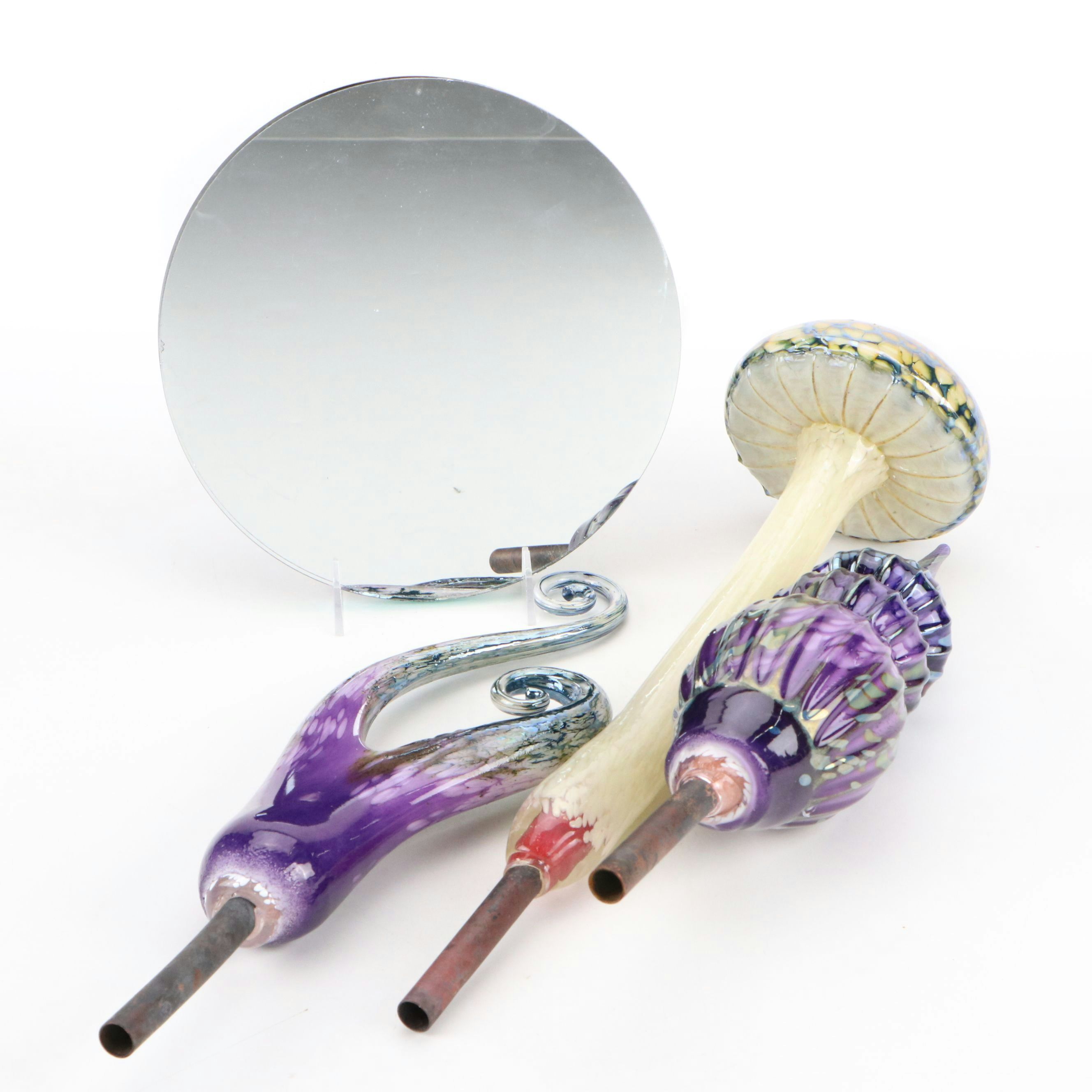 Jack Pine Blown Glass Lawn Sculptures with Mirror Centerpieces