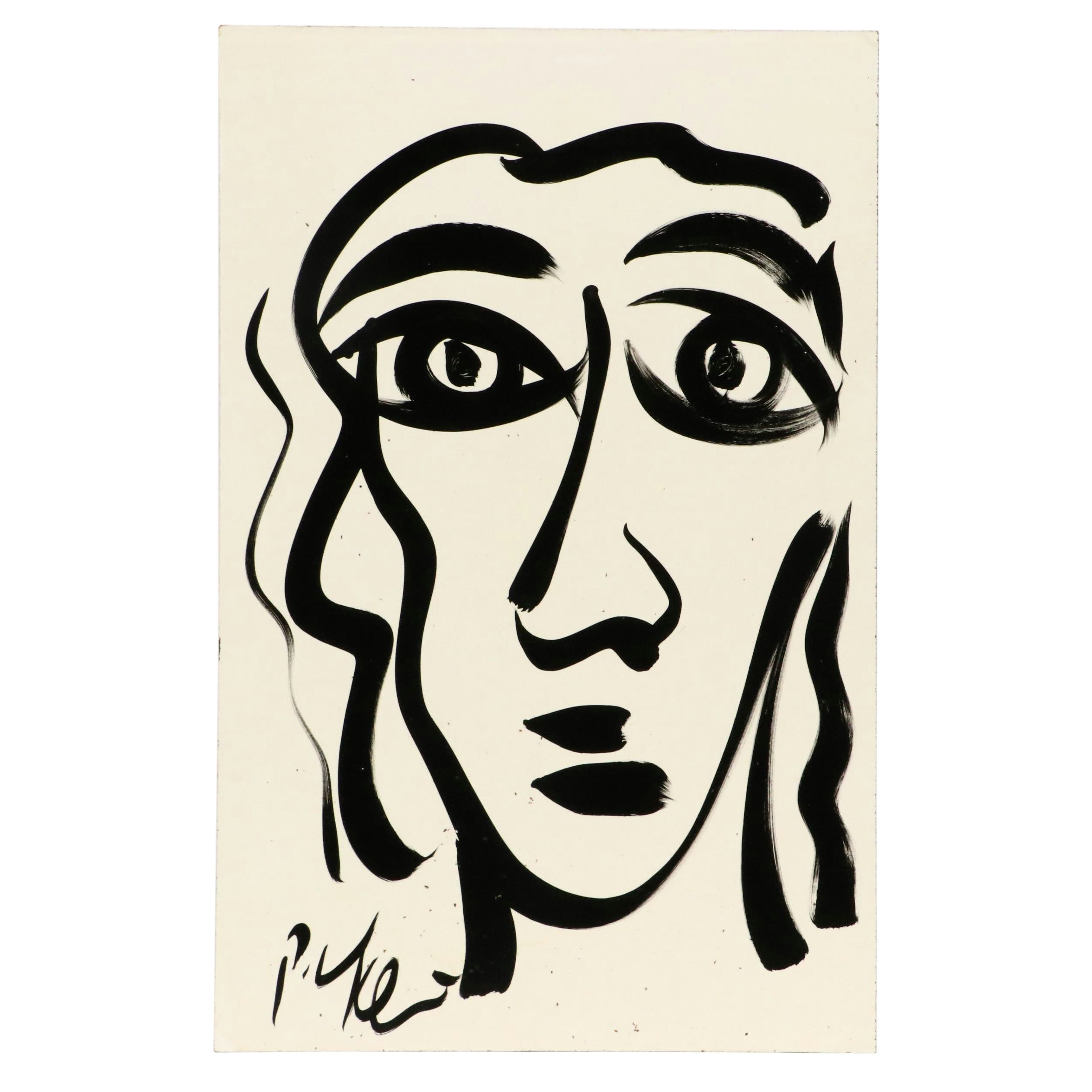 Peter Keil Abstract Acrylic Portrait Painting, Late 20th Century