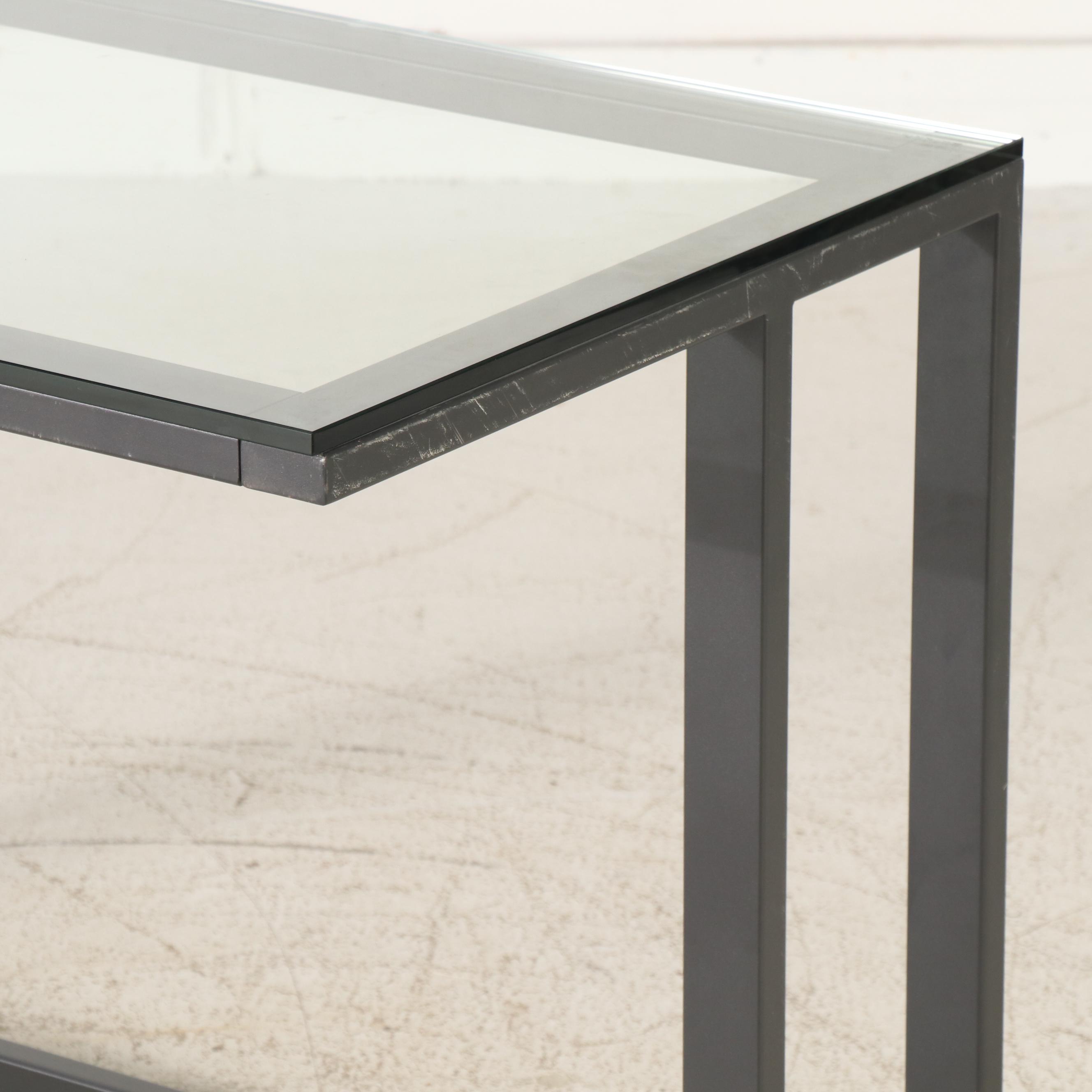 Contemporary Modern Metal Frame Desk with Glass Top
