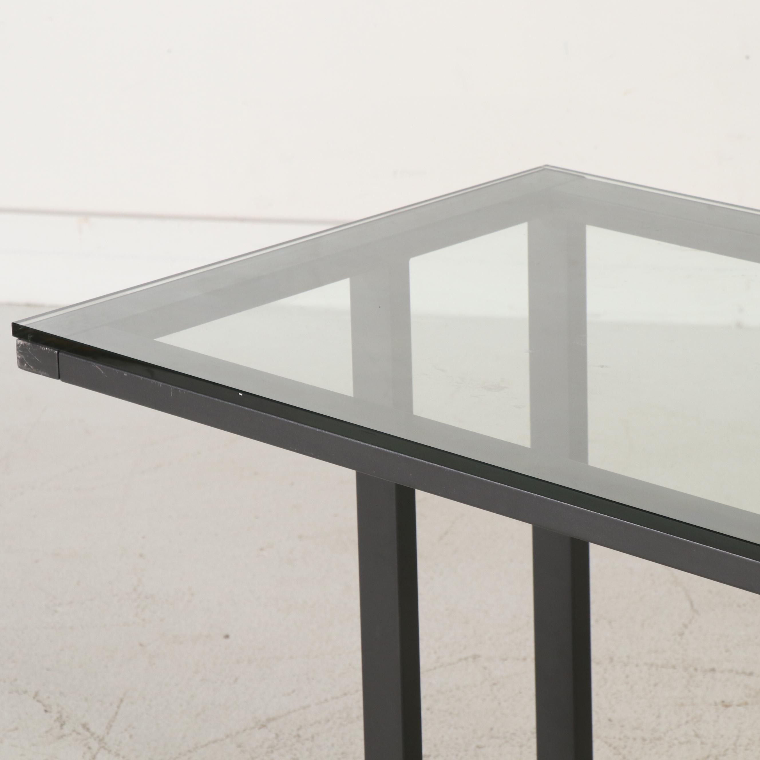 Contemporary Modern Metal Frame Desk with Glass Top