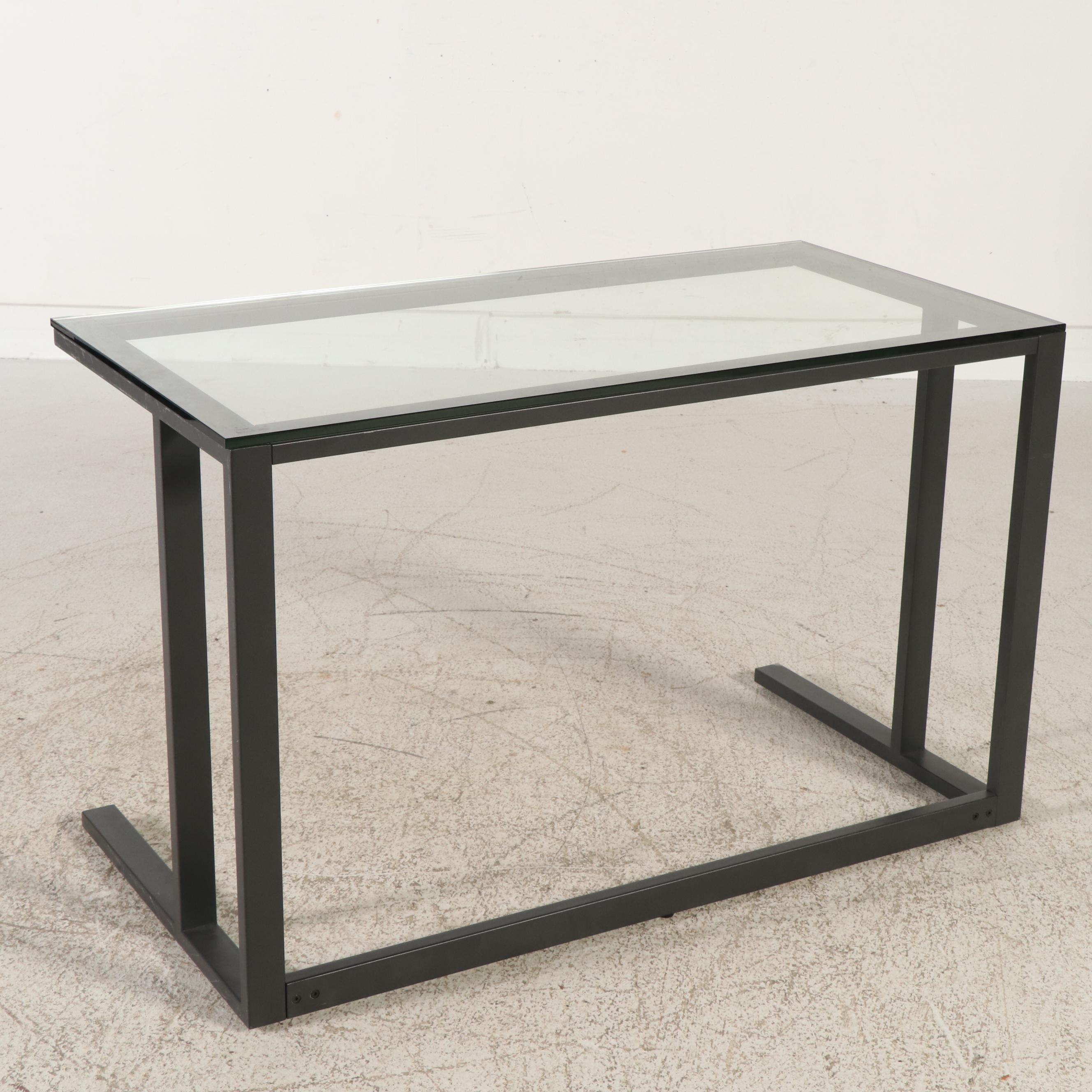 Contemporary Modern Metal Frame Desk with Glass Top