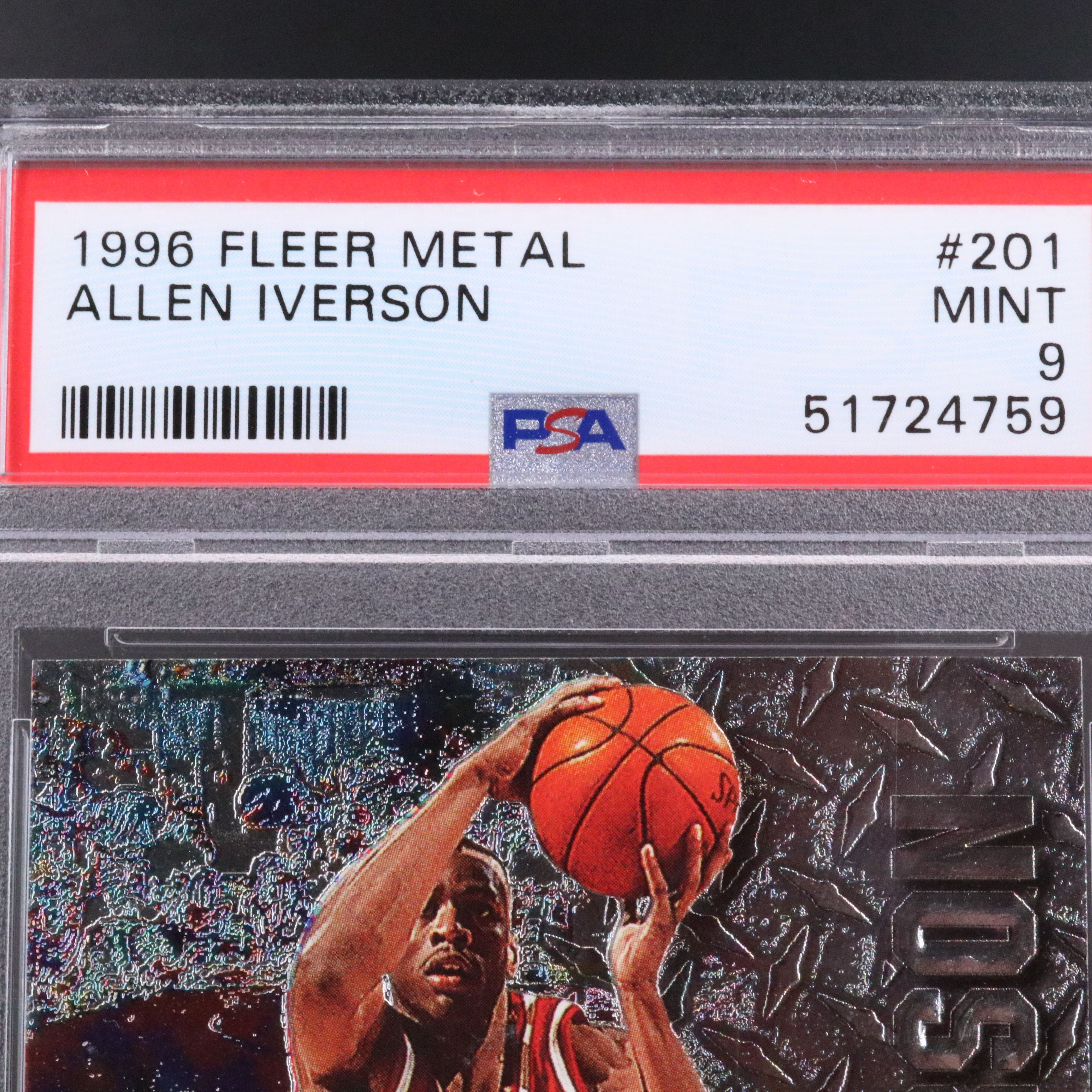 1996 Fleer Metal Allen Iverson Philadelphia 76ers Rookie Card Graded PSA 9