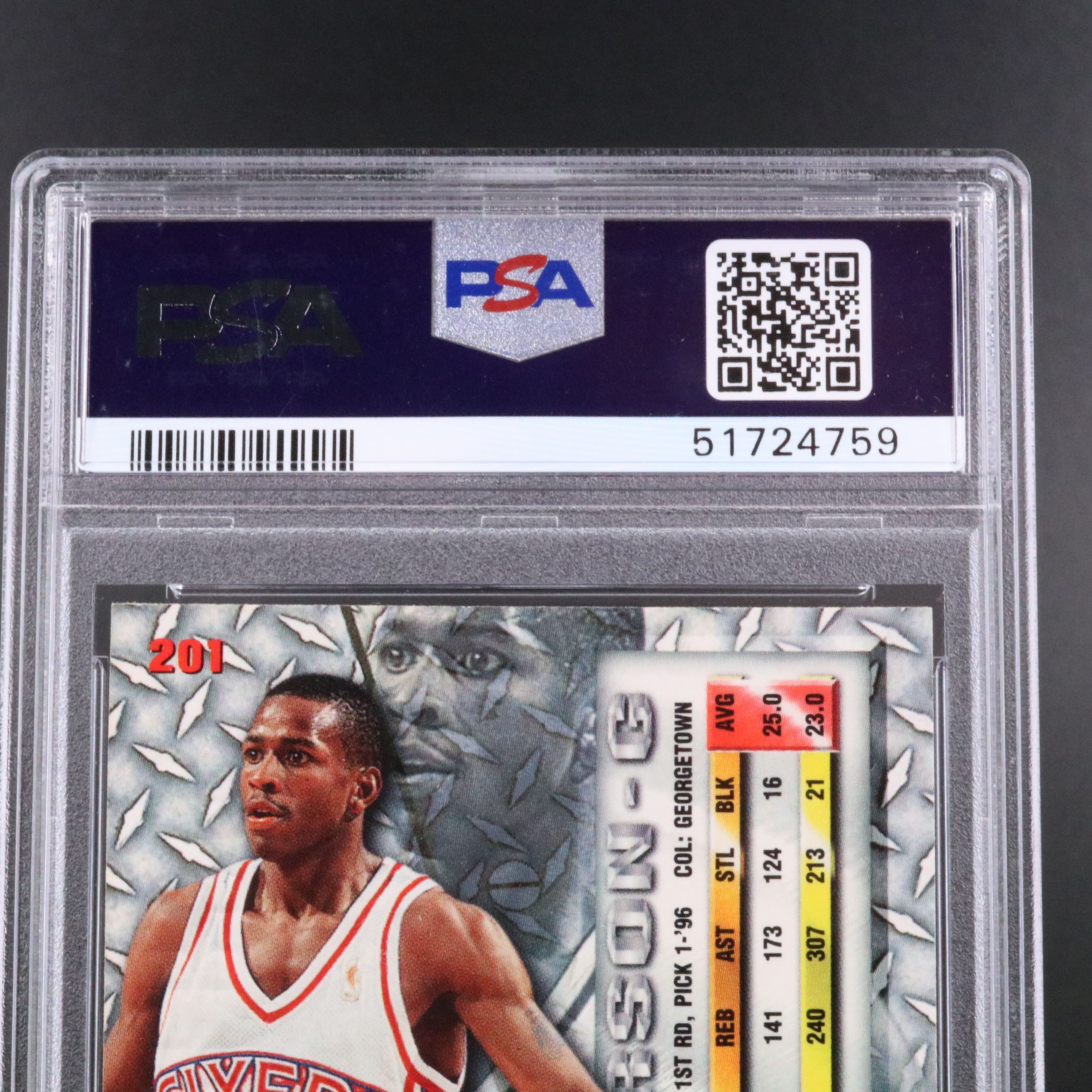 1996 Fleer Metal Allen Iverson Philadelphia 76ers Rookie Card Graded PSA 9
