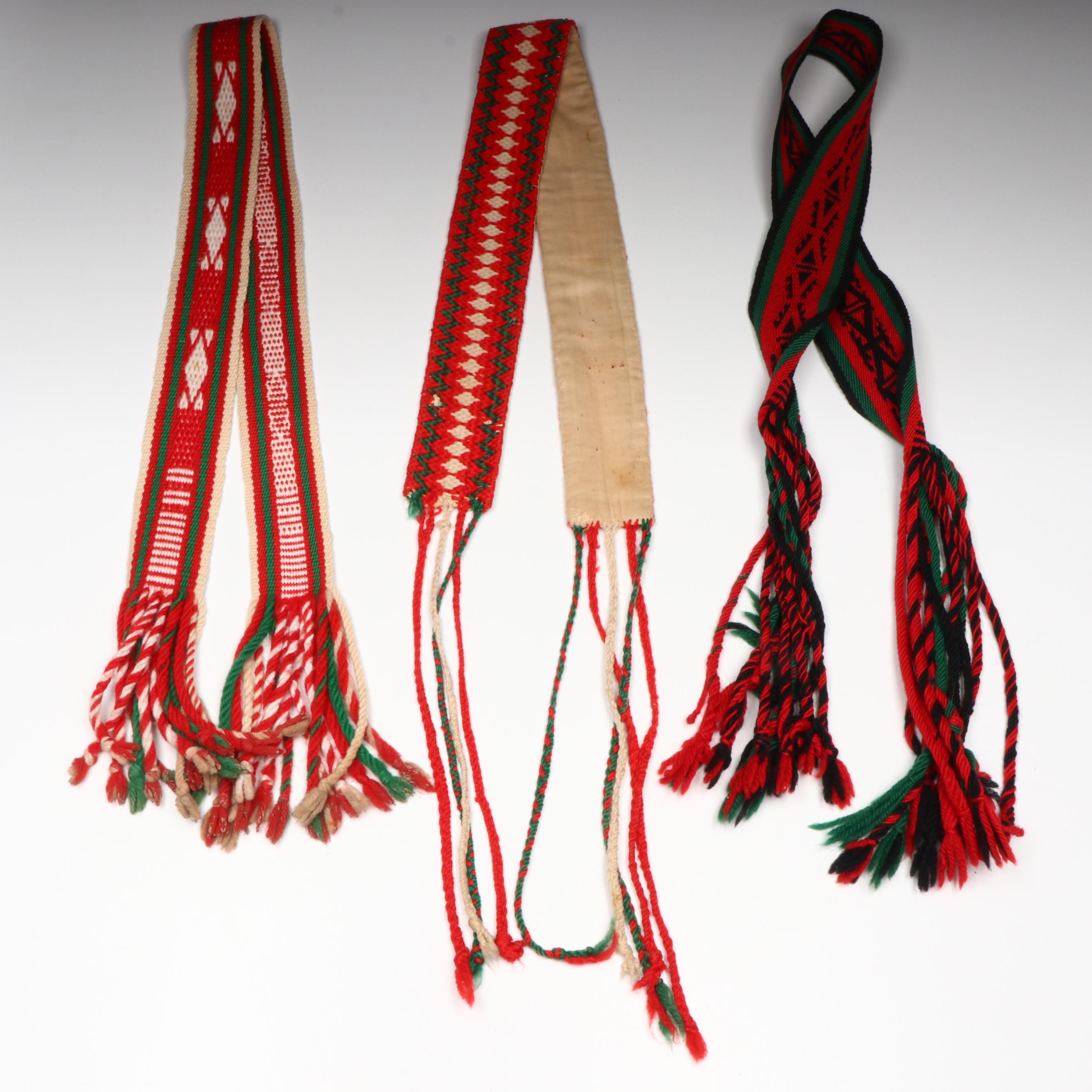 Three Indigenous Southwest Pueblo Cotton and Wool Sashes