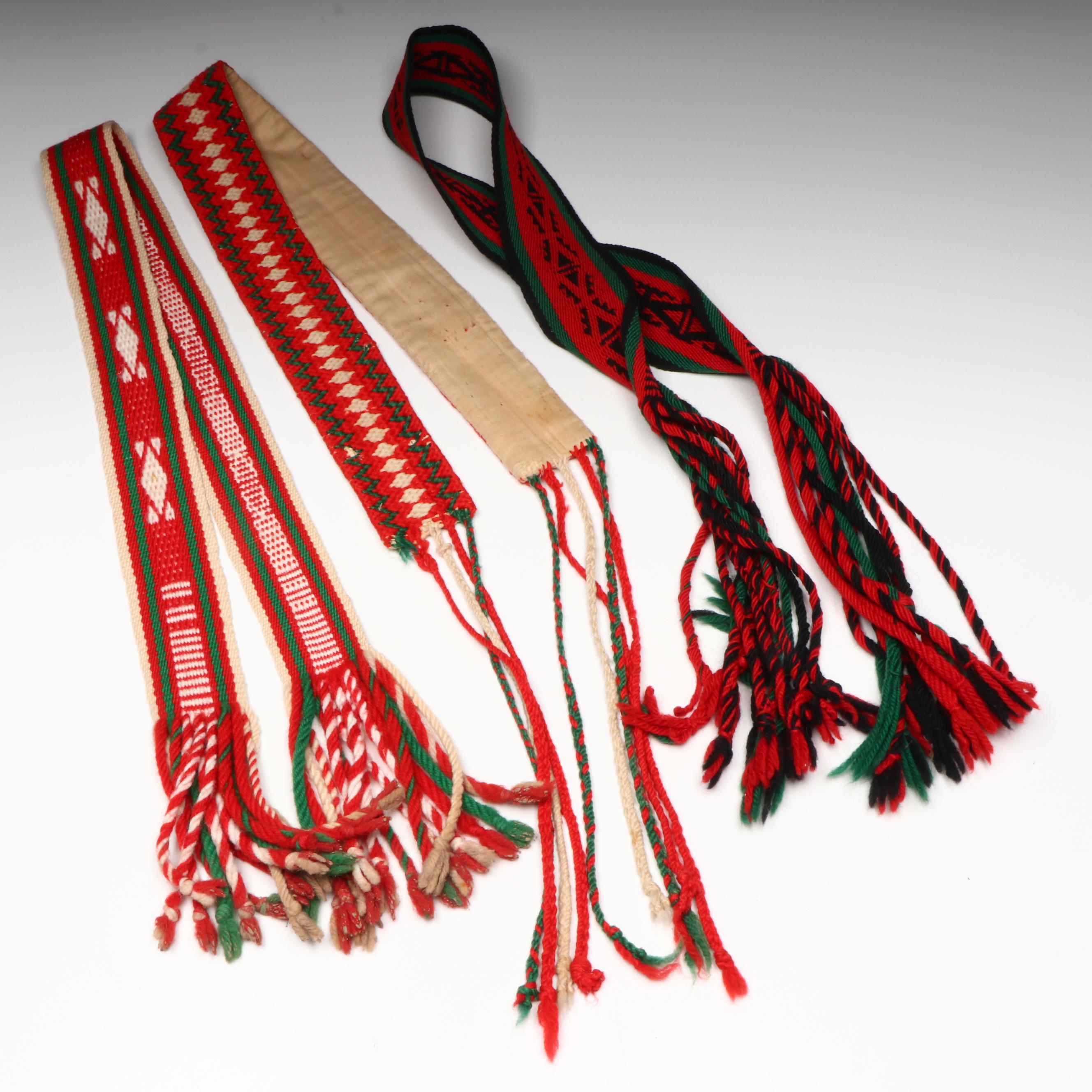 Three Indigenous Southwest Pueblo Cotton and Wool Sashes