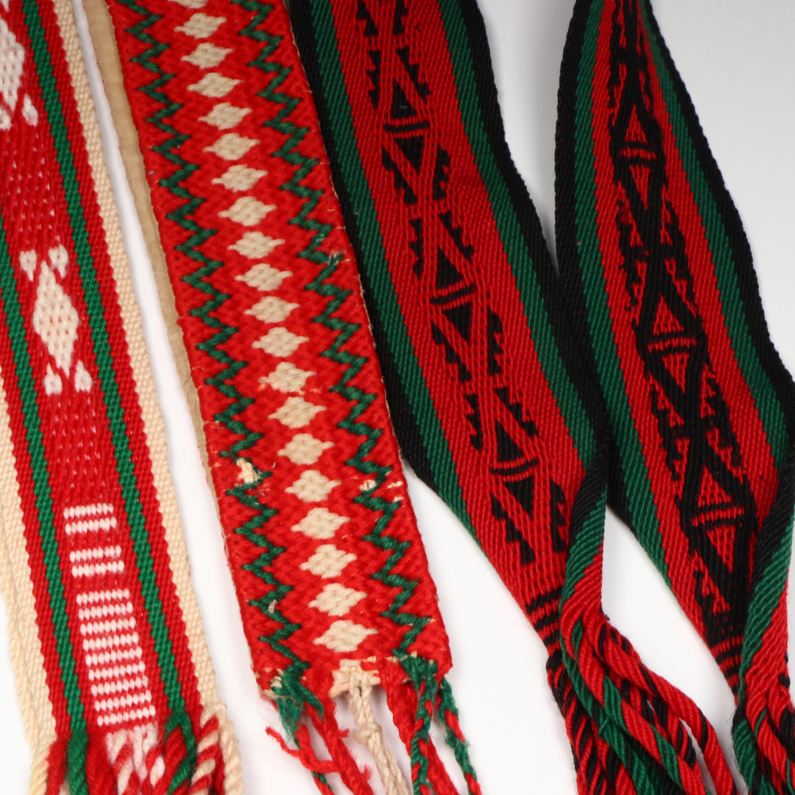 Three Indigenous Southwest Pueblo Cotton and Wool Sashes