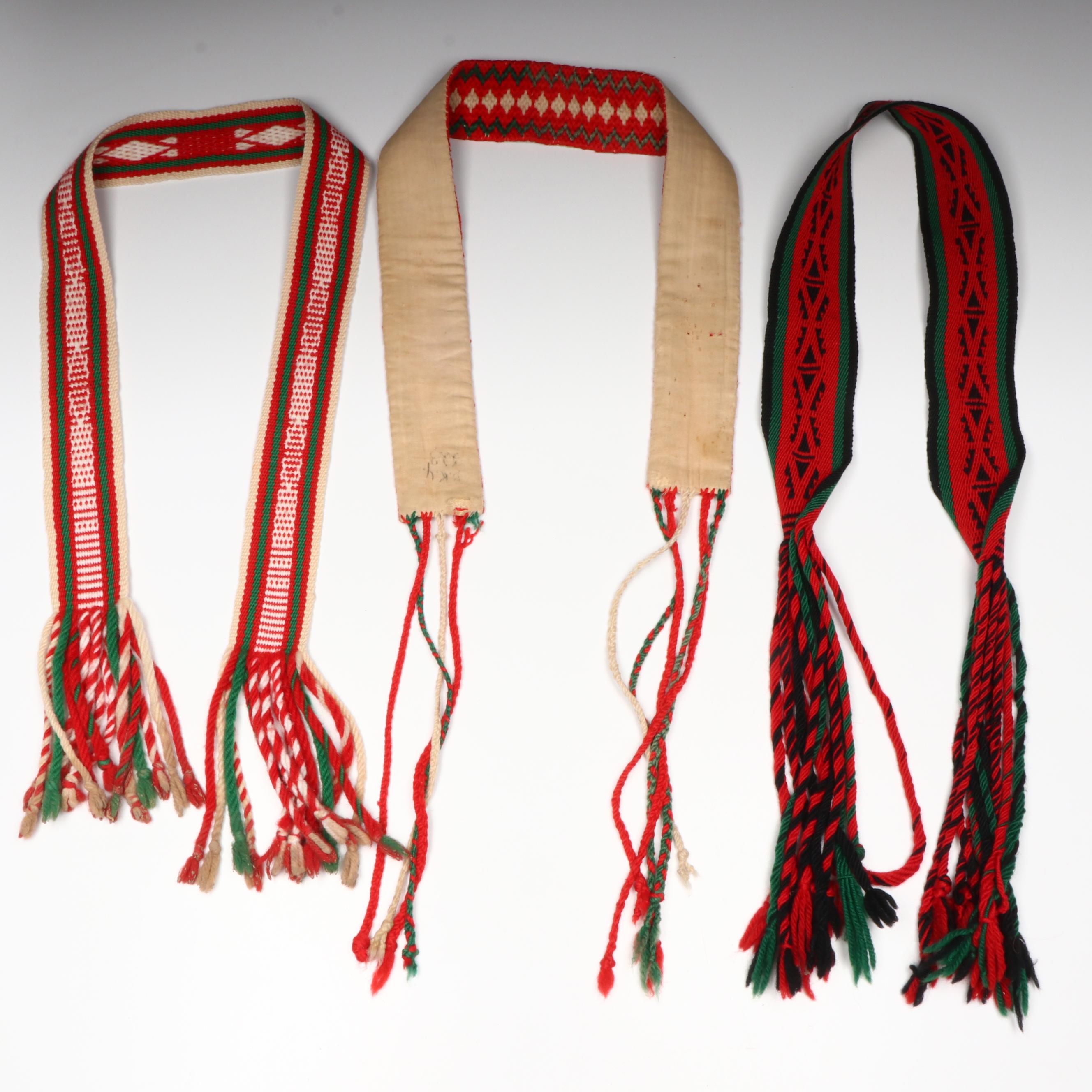 Three Indigenous Southwest Pueblo Cotton and Wool Sashes