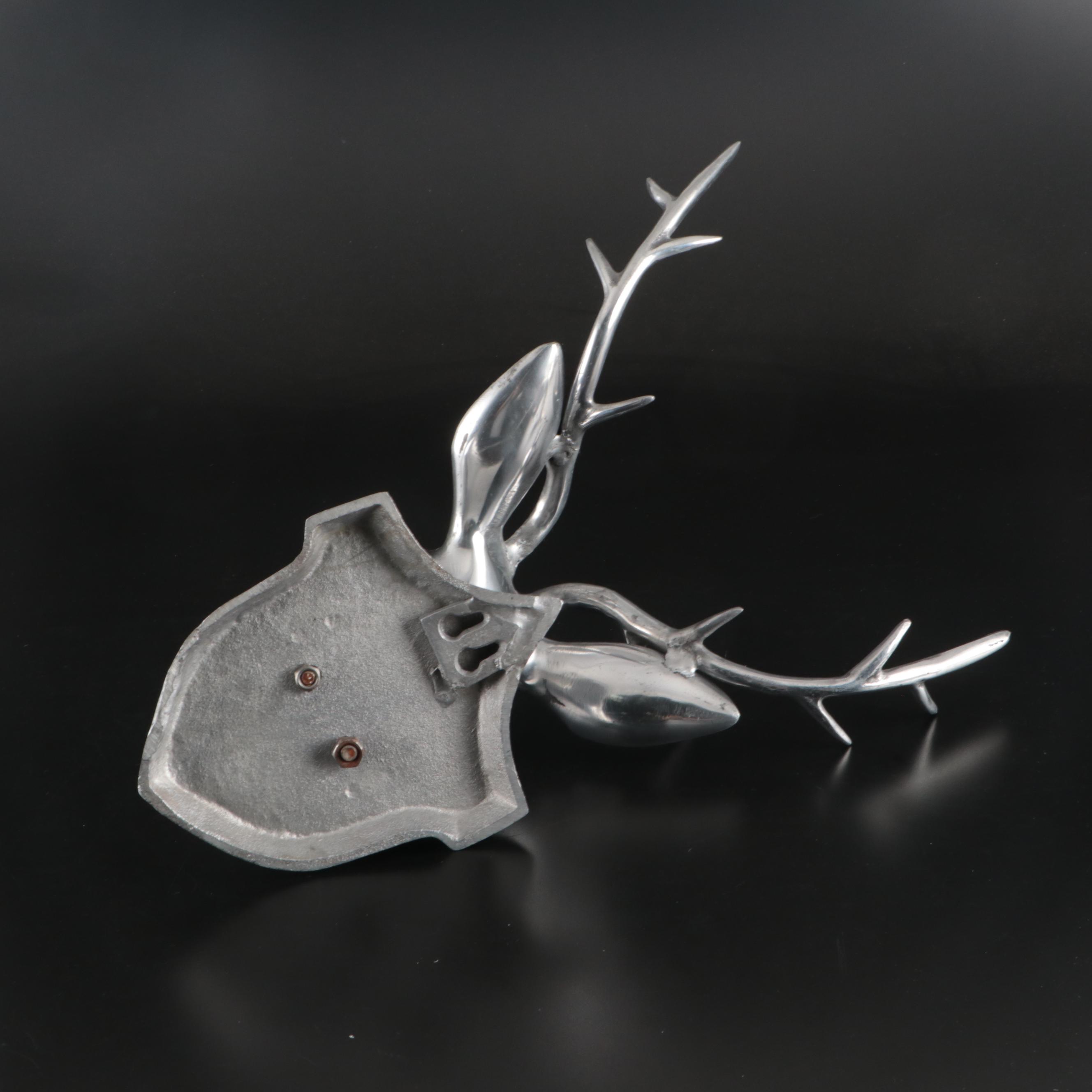 Aluminum Deer Head, MCM Peacock and Apothecary Bottle with Celestine Stopper