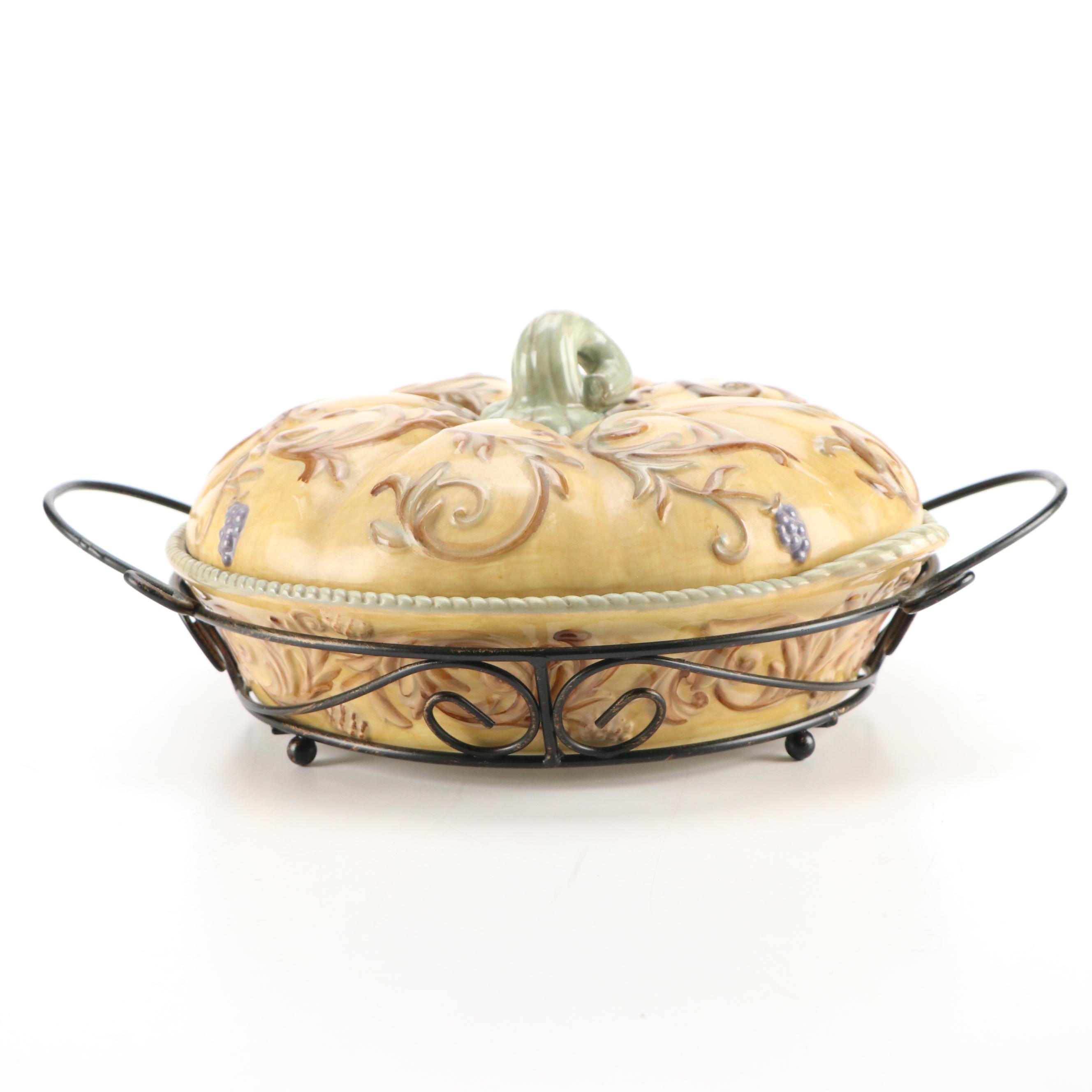 Thanksgiving Ceramic Lidded Dish, Platter, and Pumpkin Décor