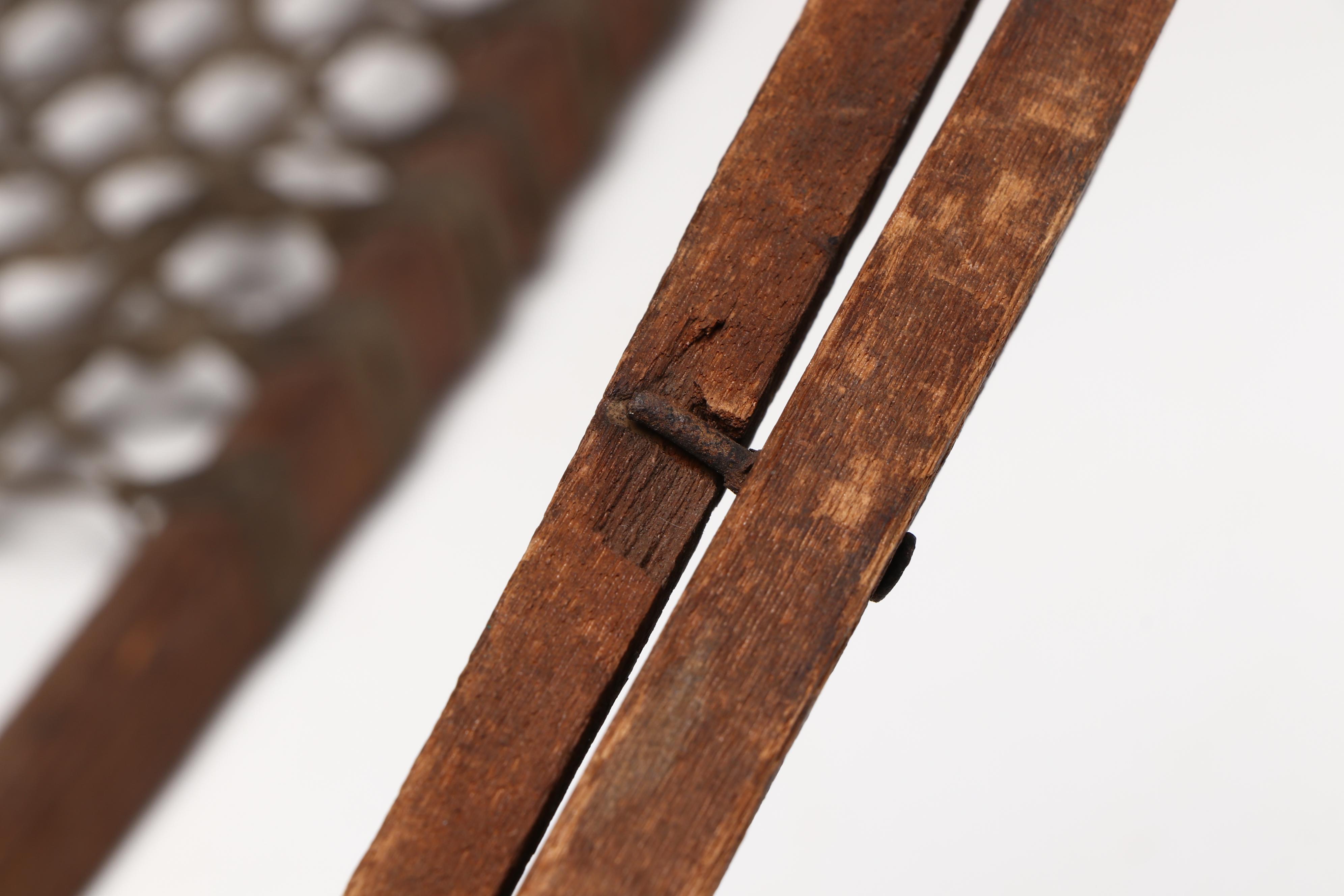 Ojibwe or Cree Wood and Leather Pom-Pom Snowshoes