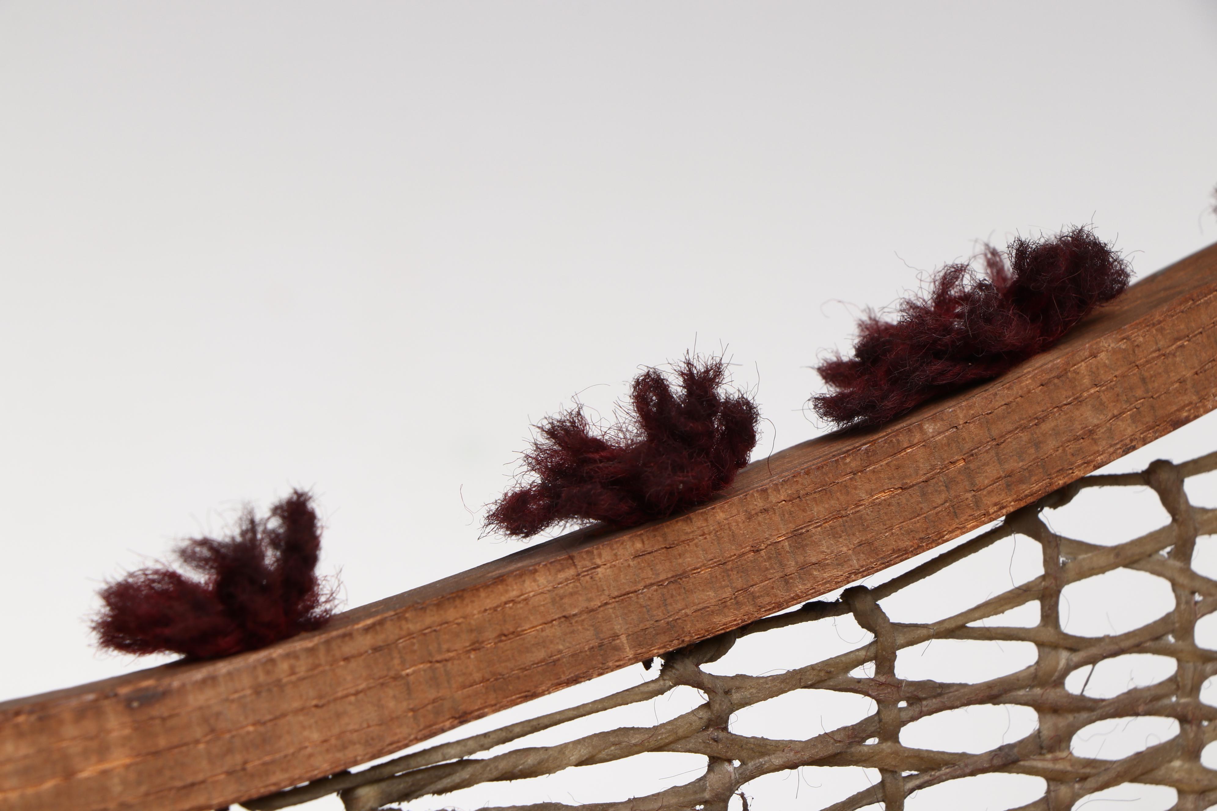 Ojibwe or Cree Wood and Leather Pom-Pom Snowshoes