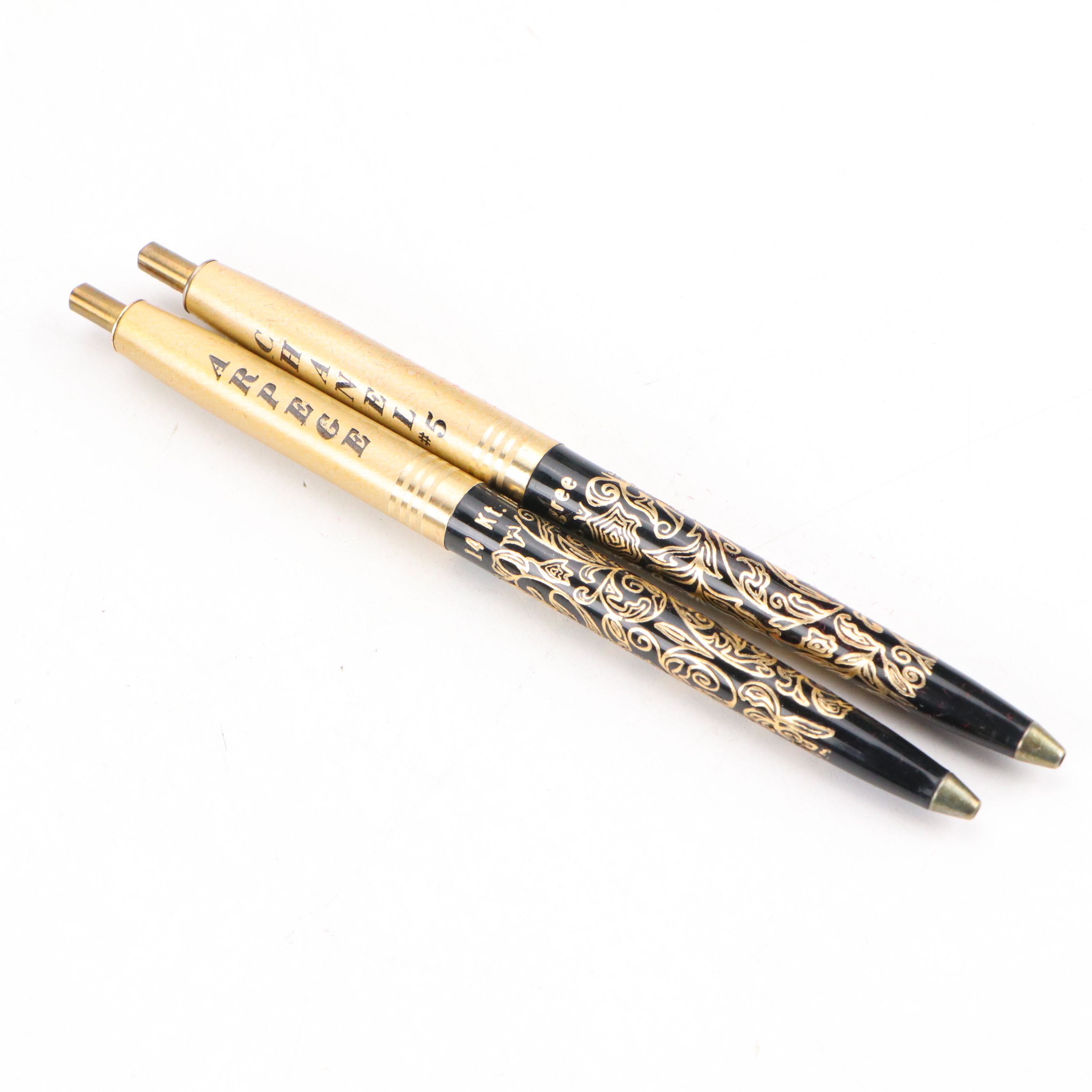 Arpege and Chanel No. 5 14KT Gold Filigree Pen Set, 1960s