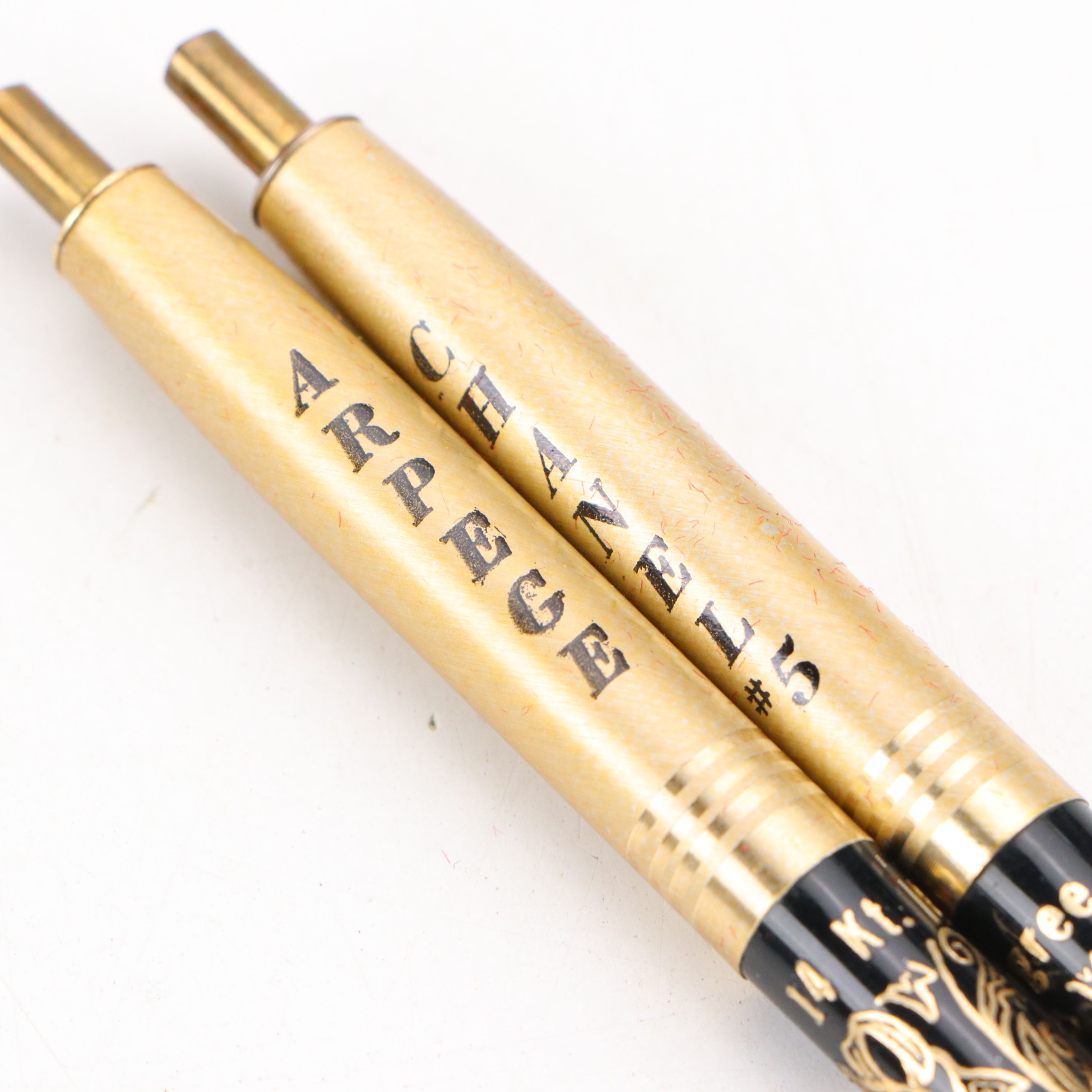 Arpege and Chanel No. 5 14KT Gold Filigree Pen Set, 1960s