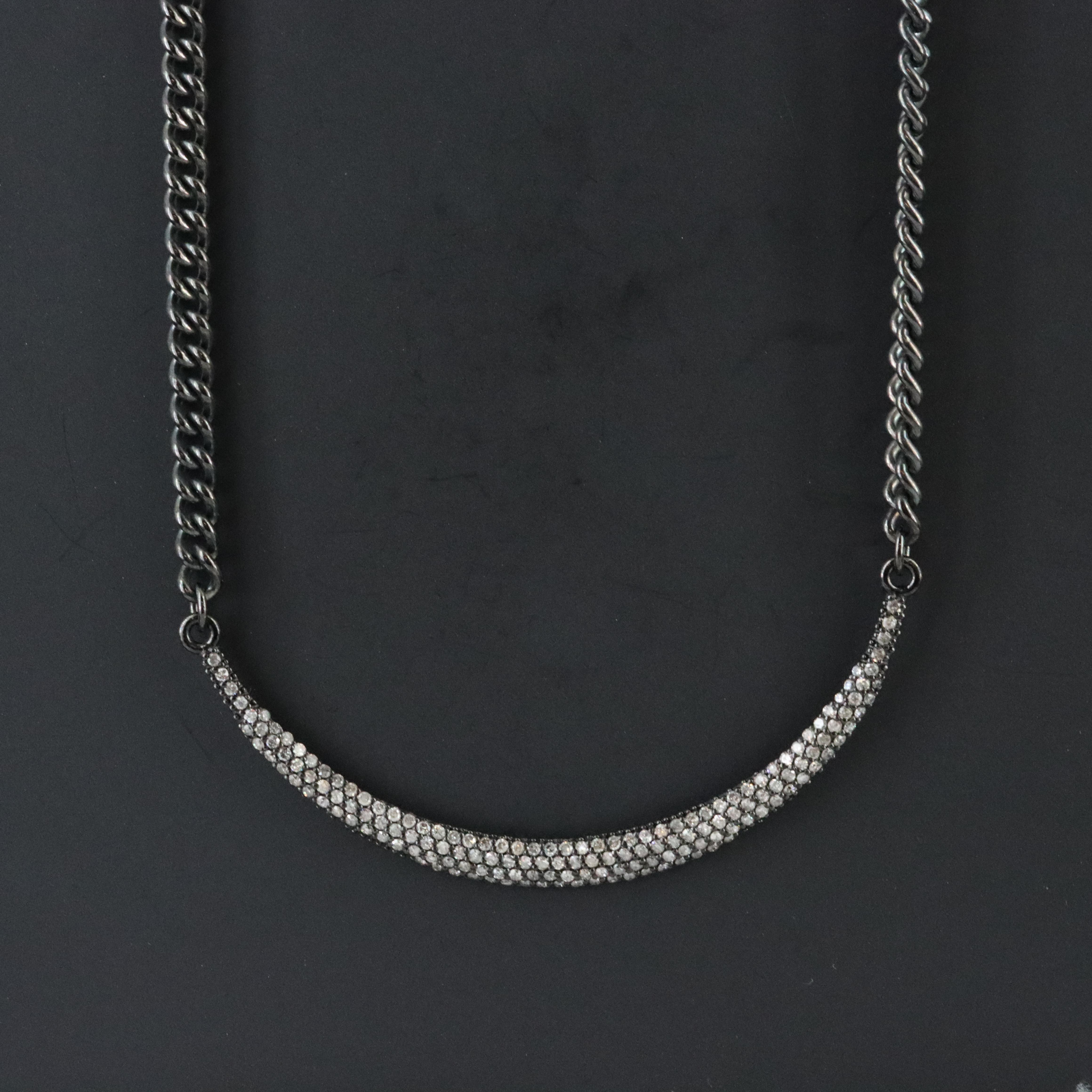 Sheryl Lowe Gunmetal Sterling Pavé Diamond Crescent Necklace