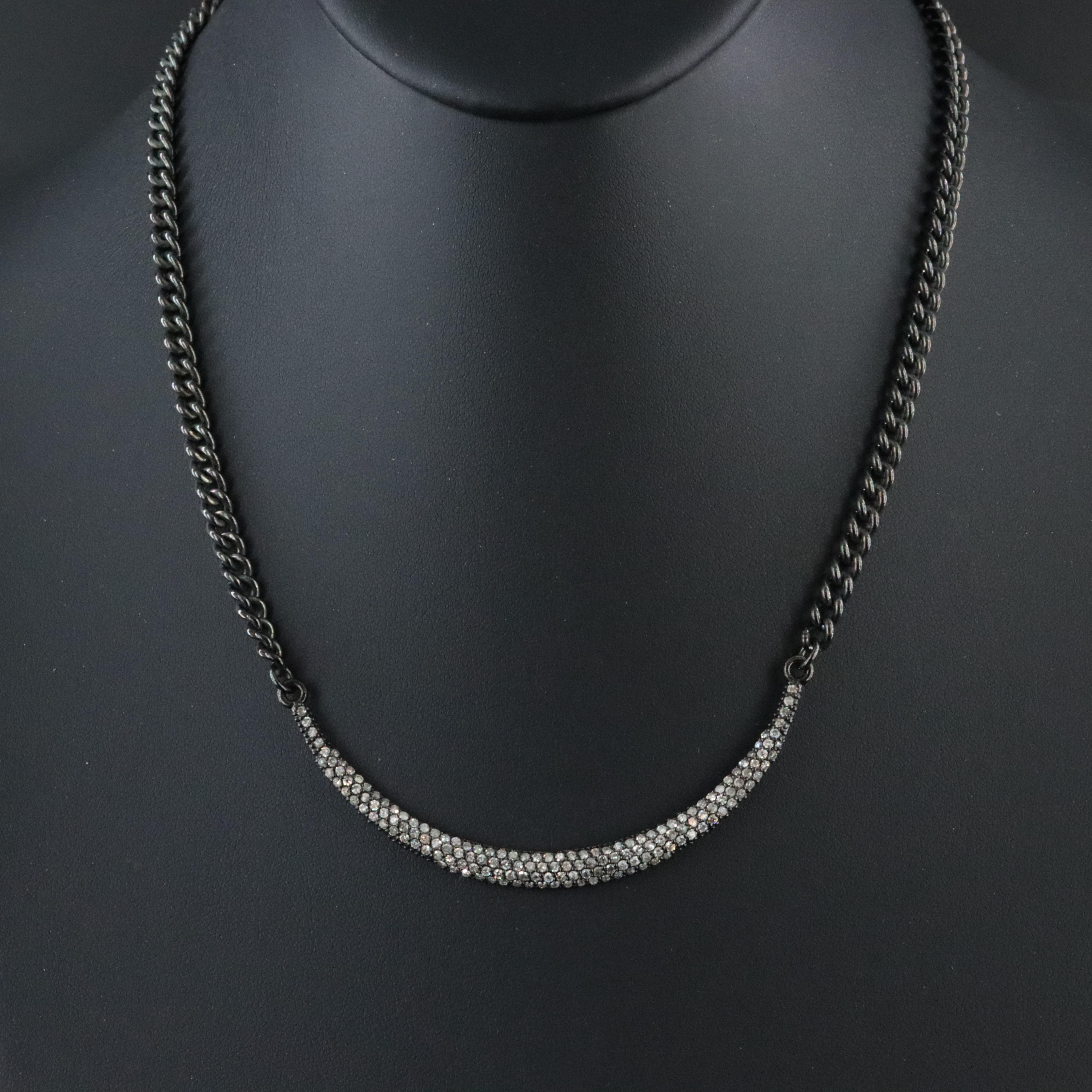 Sheryl Lowe Gunmetal Sterling Pavé Diamond Crescent Necklace