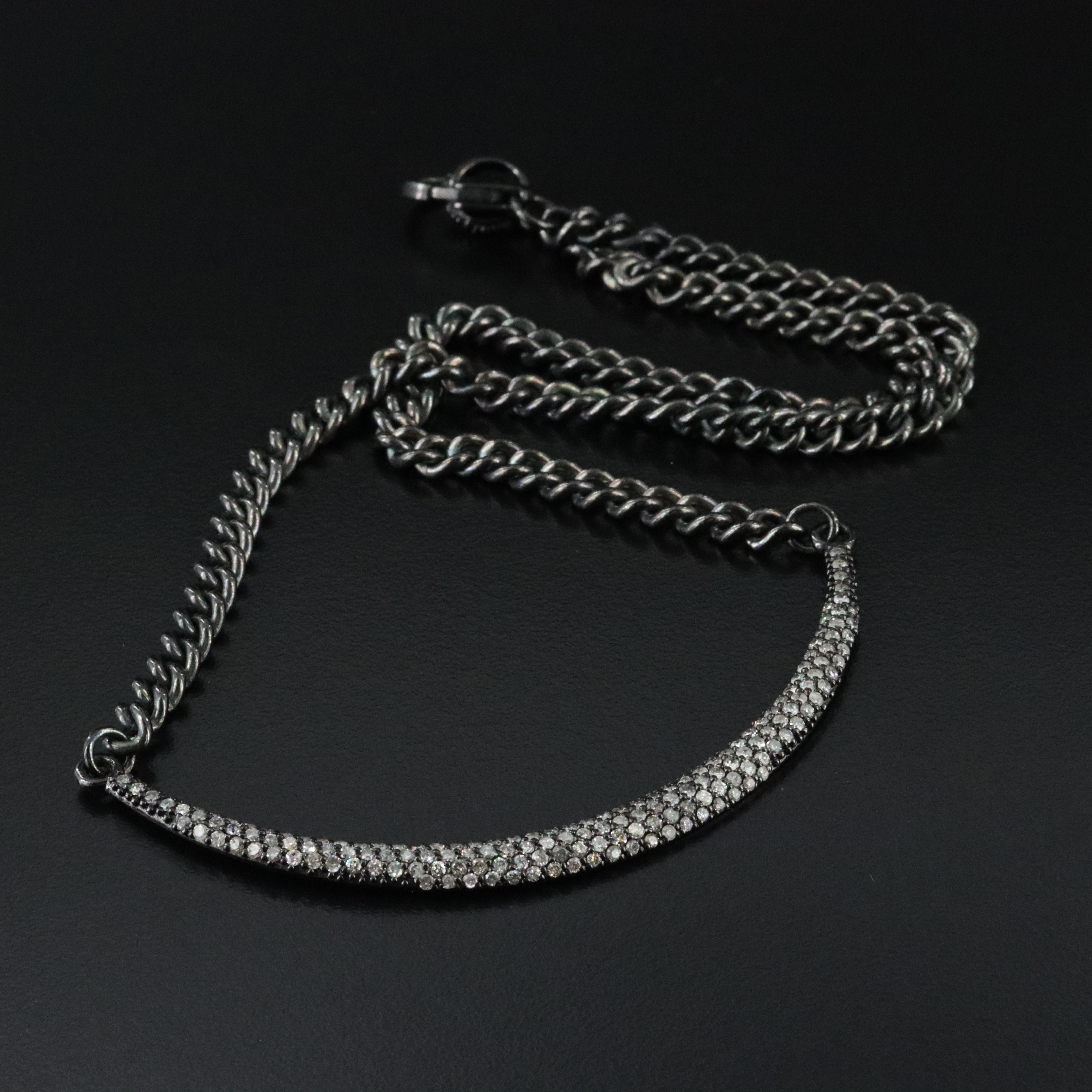 Sheryl Lowe Gunmetal Sterling Pavé Diamond Crescent Necklace