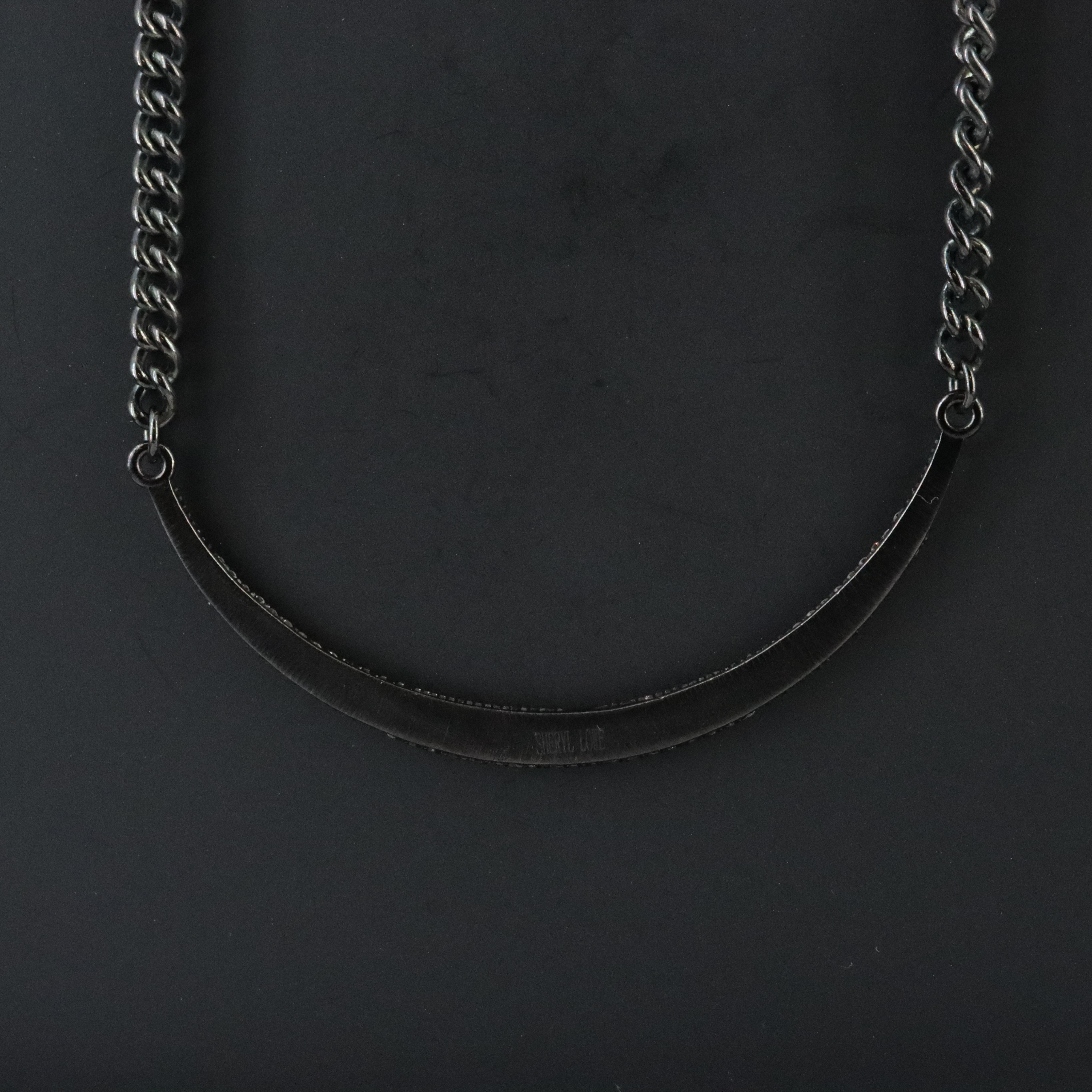 Sheryl Lowe Gunmetal Sterling Pavé Diamond Crescent Necklace