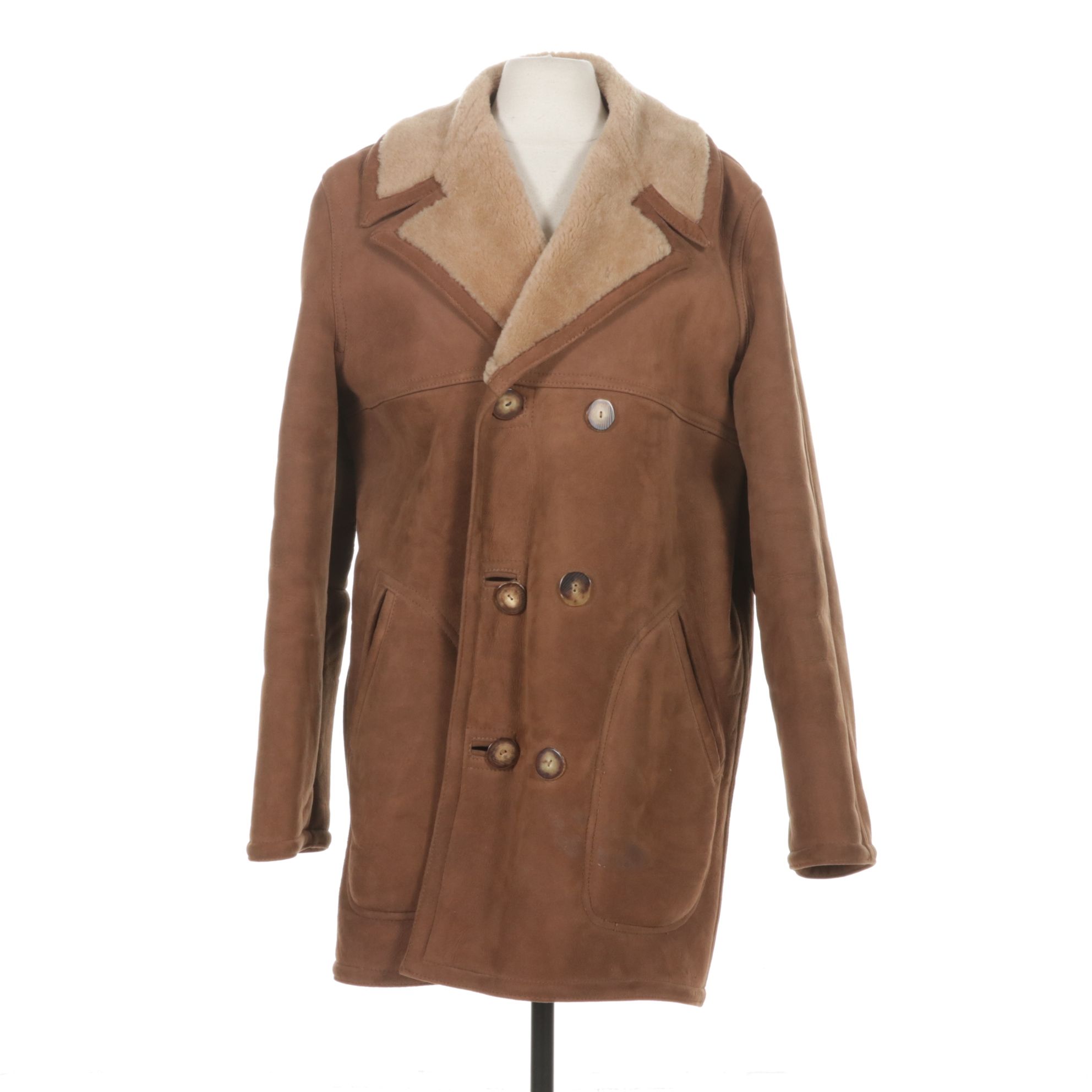 Sawyer Lamb Shearling Double-Breasted Sheepskin Coat, Size 46L