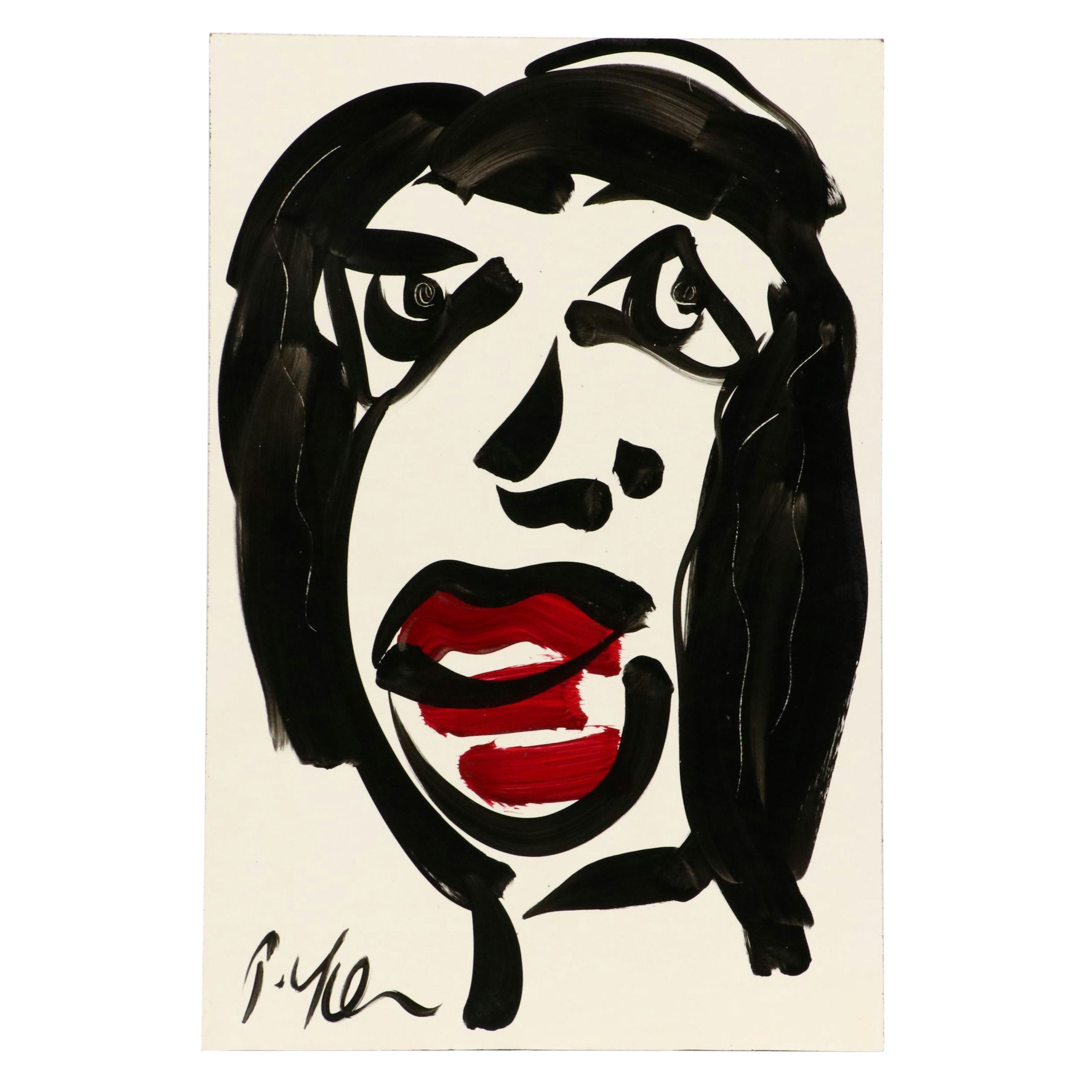 Peter Keil Abstract Acrylic Portrait Painting, Late 20th Century