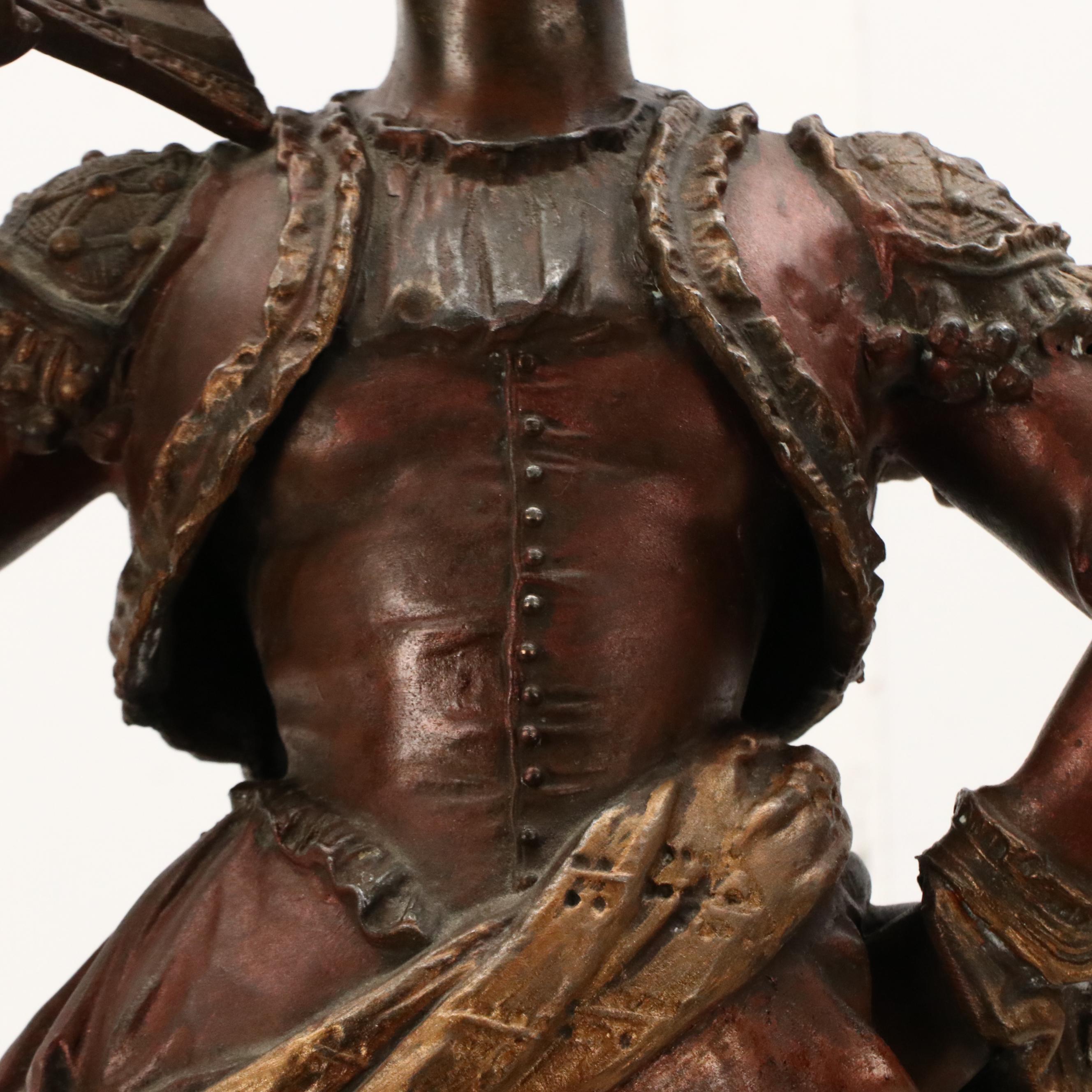 Cast Metal Sculpture of French Lady With Fan