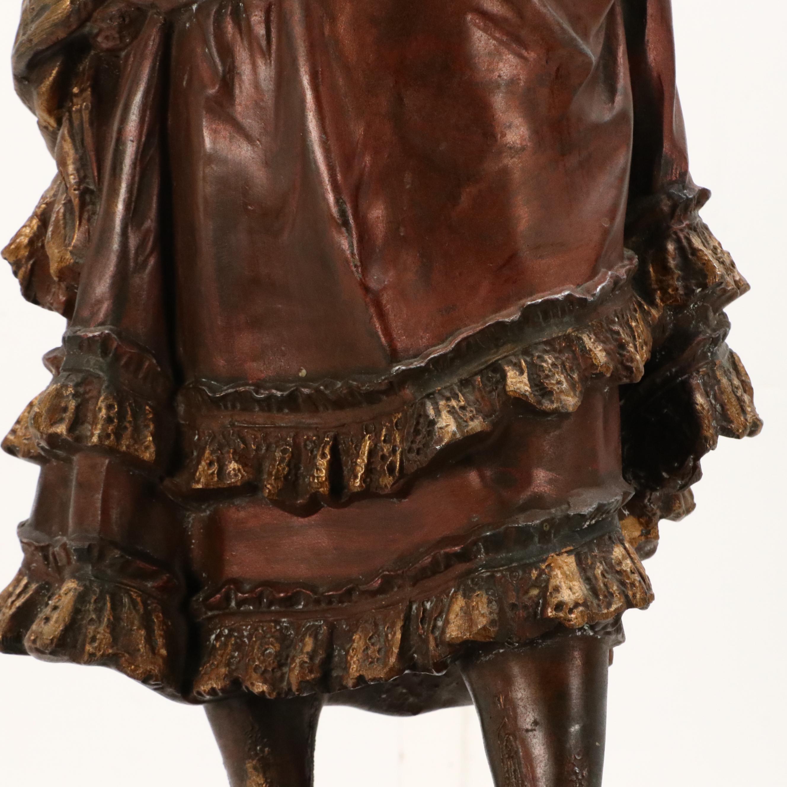 Cast Metal Sculpture of French Lady With Fan